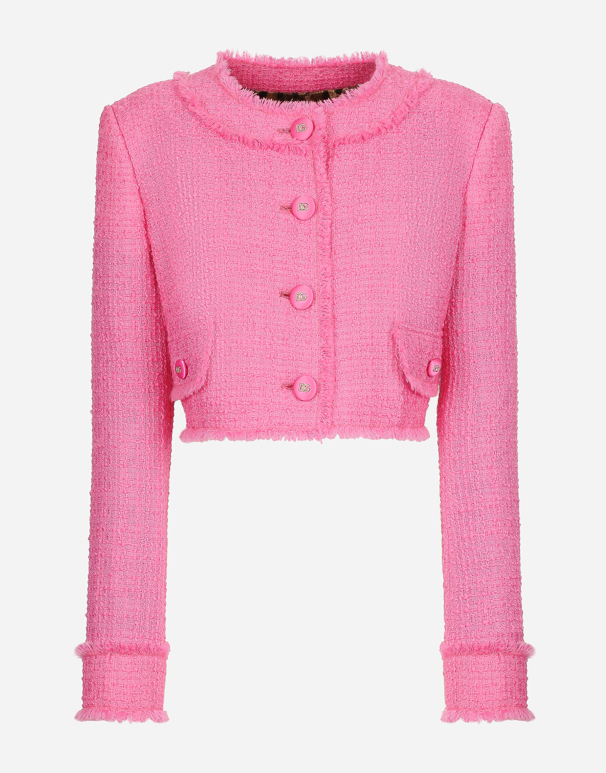 Short raschel tweed jacket in Pink for Women | Dolce&Gabbana®