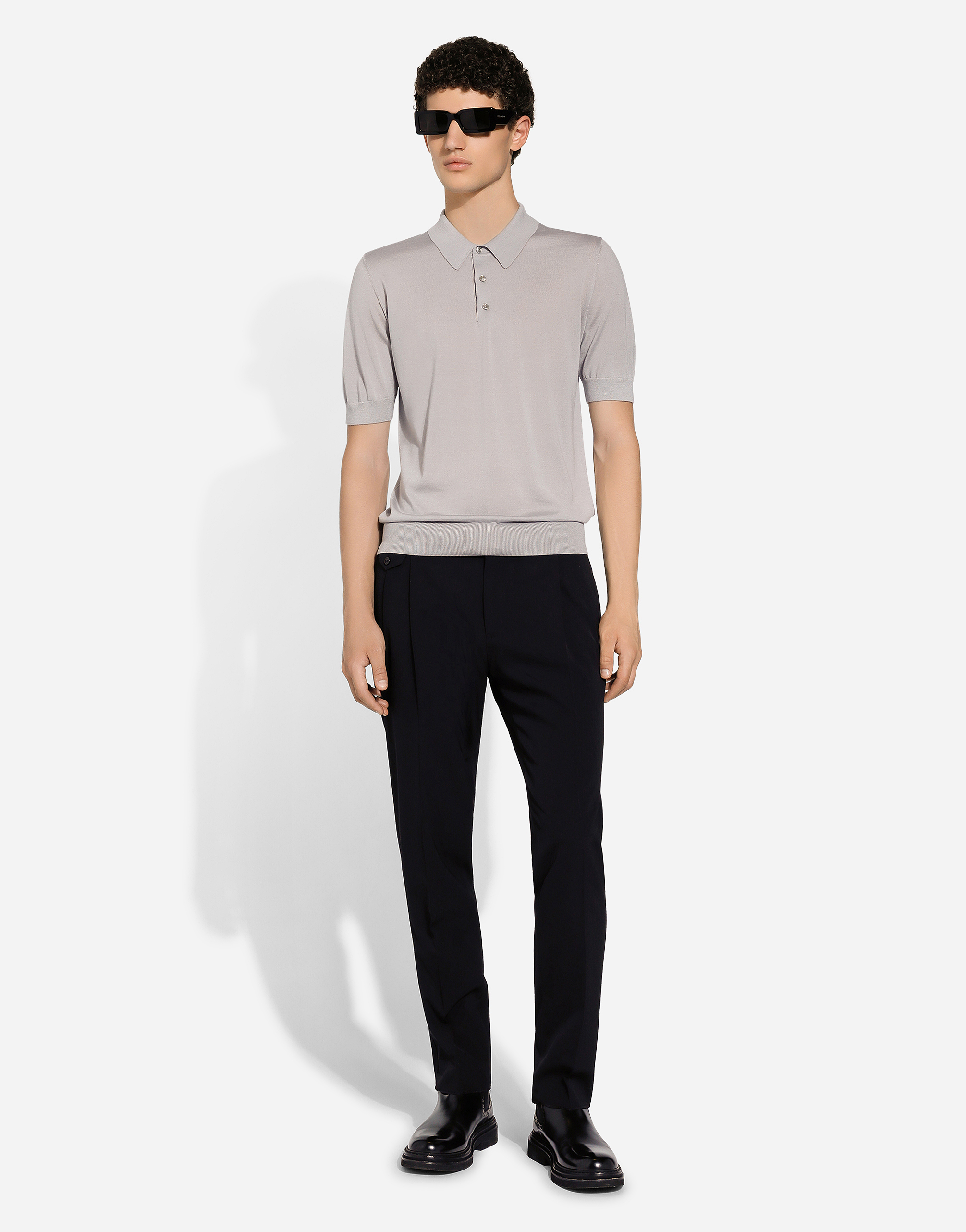 Shop Dolce & Gabbana Silk And Cashmere Polo-shirt In Grey