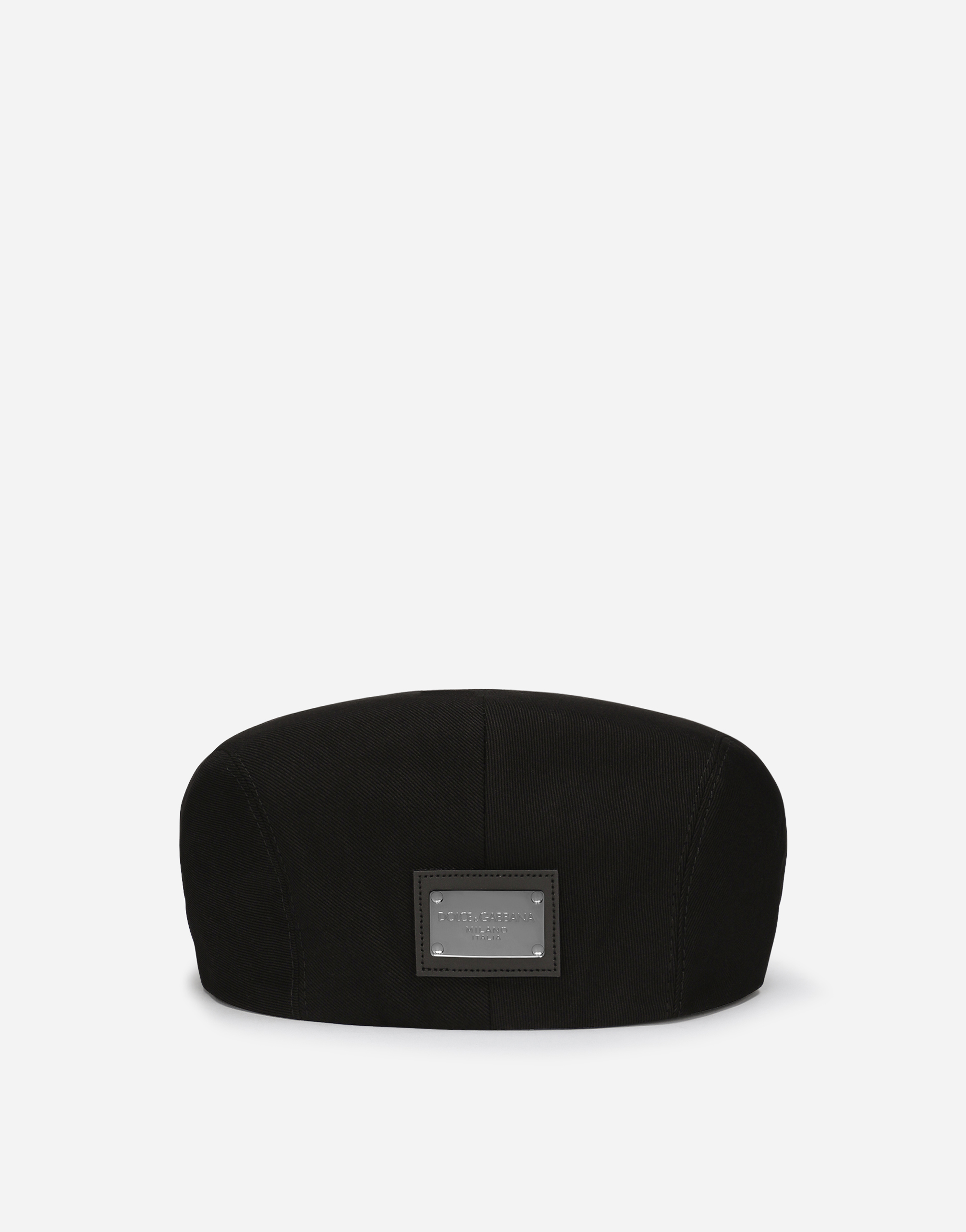 Shop Dolce & Gabbana Cotton Twill Flat Cap With Logo Tag In Black