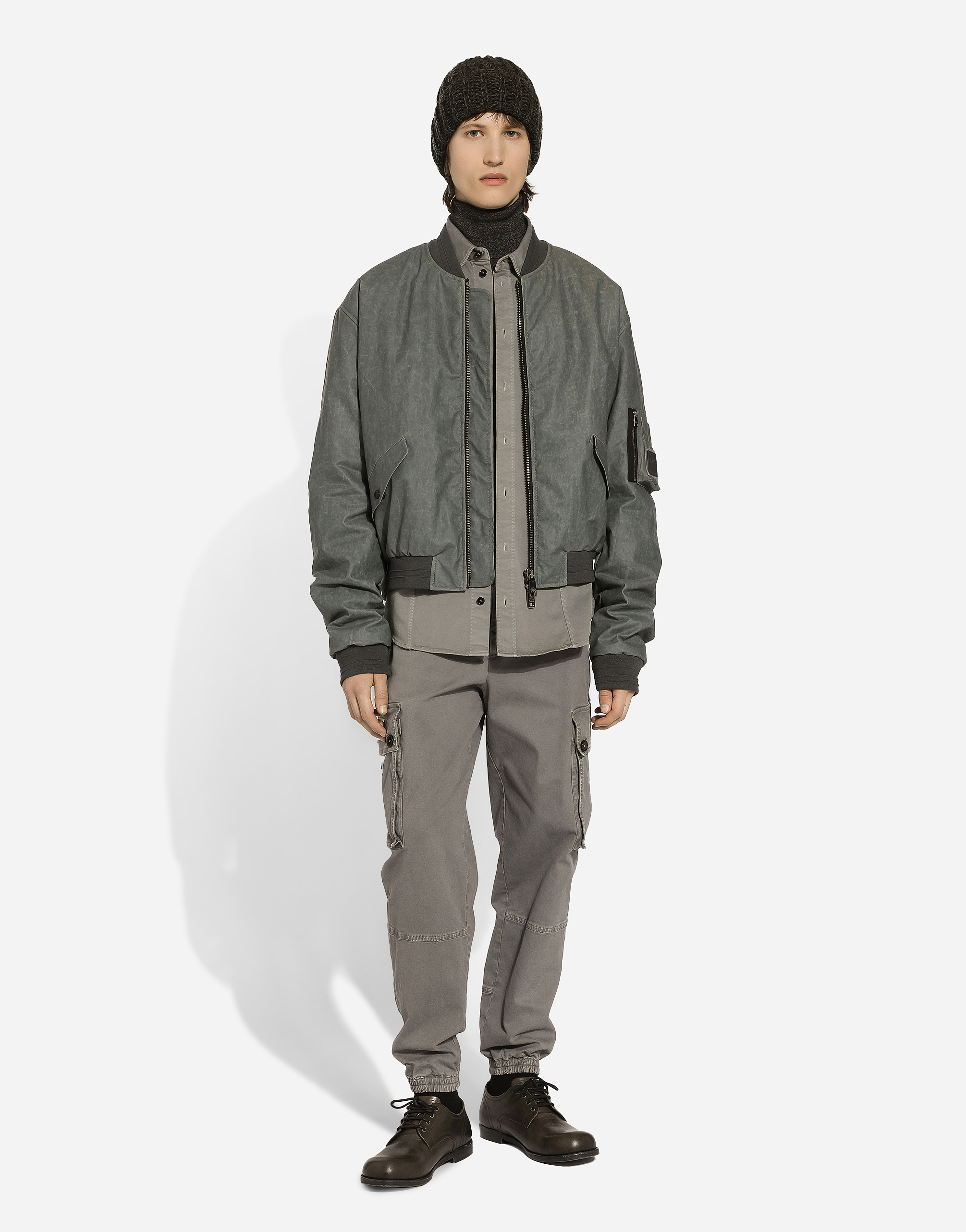 Shop Dolce & Gabbana Oversize Linen Bomber Jacket In Grey