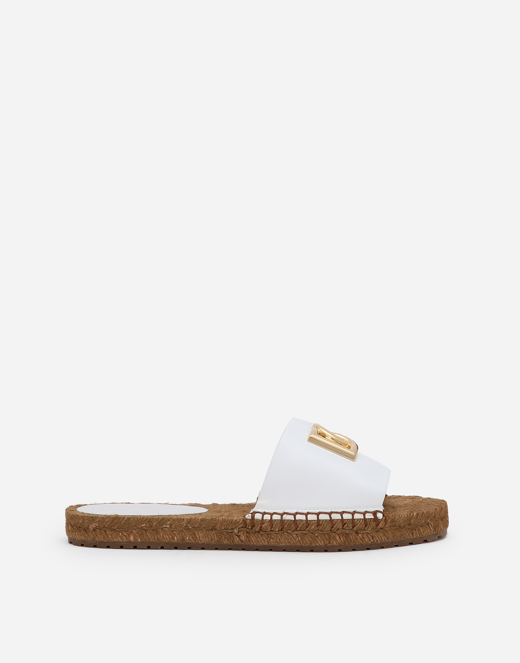 Shop Dolce & Gabbana Nappa Leather Espadrille Sliders With Dg Logo In White