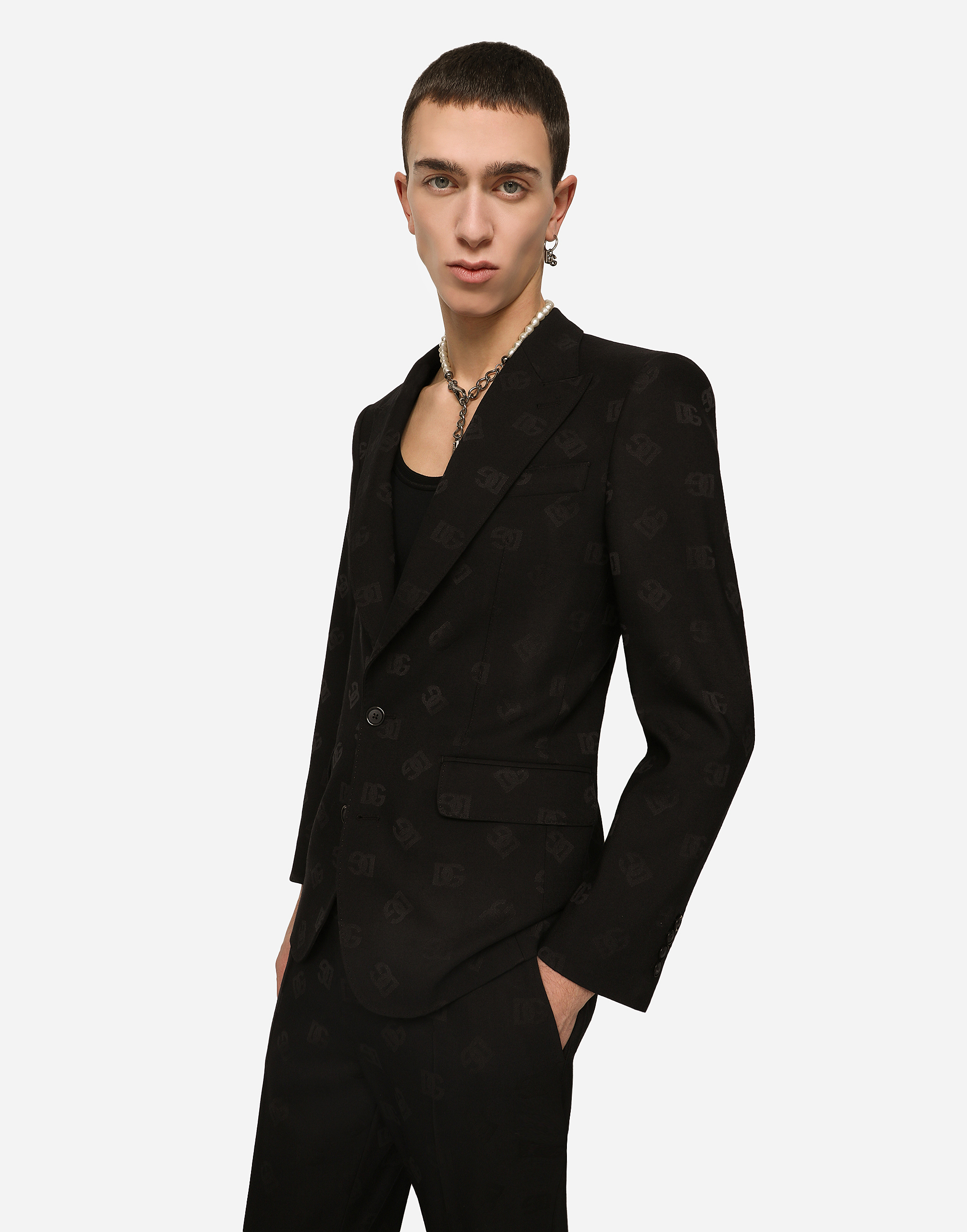 Shop Dolce & Gabbana Single-breasted Jacquard Sicilia-fit Jacket With Dg Monogram Design In Black