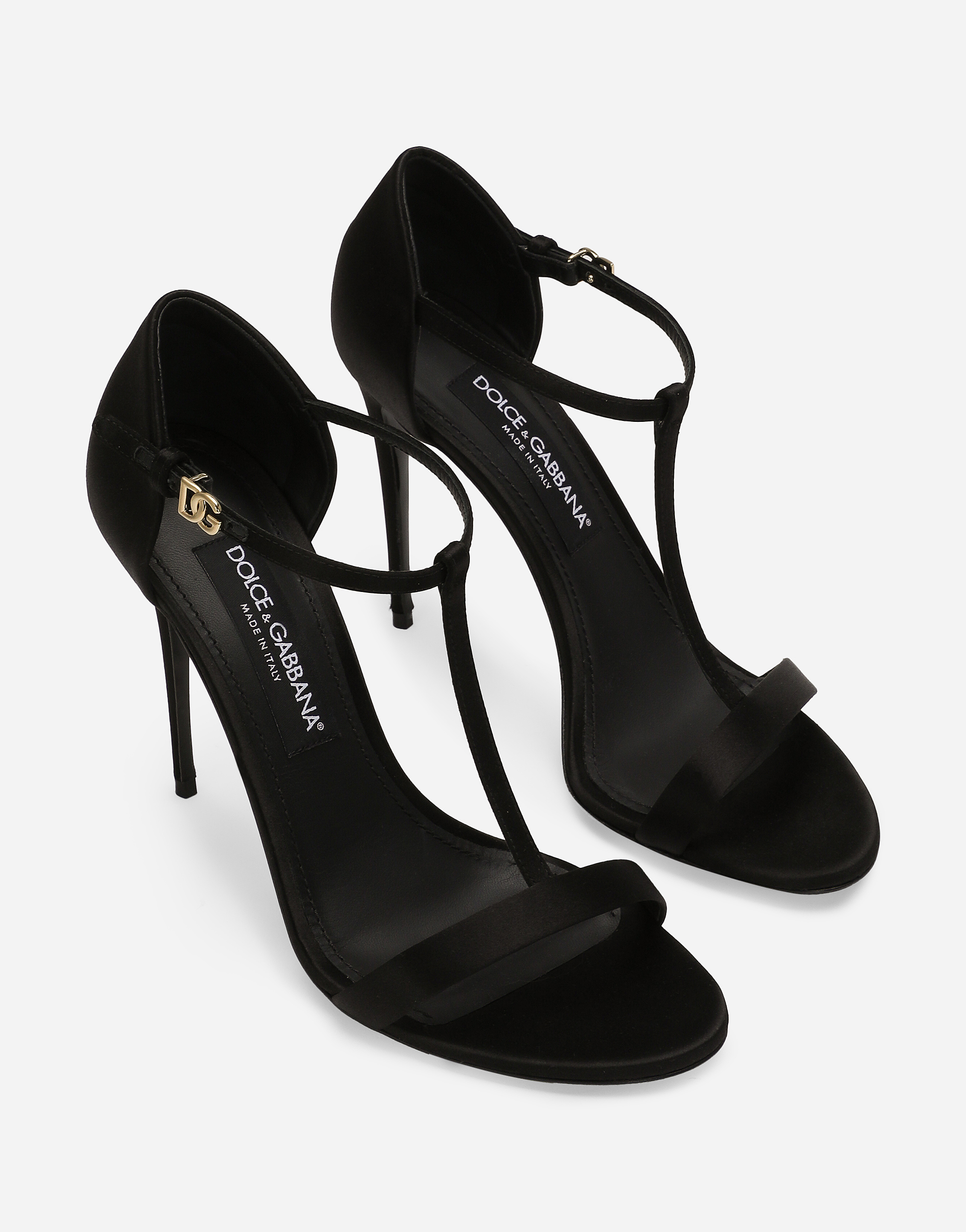 Shop Dolce & Gabbana Satin T-bar Sandals In Black