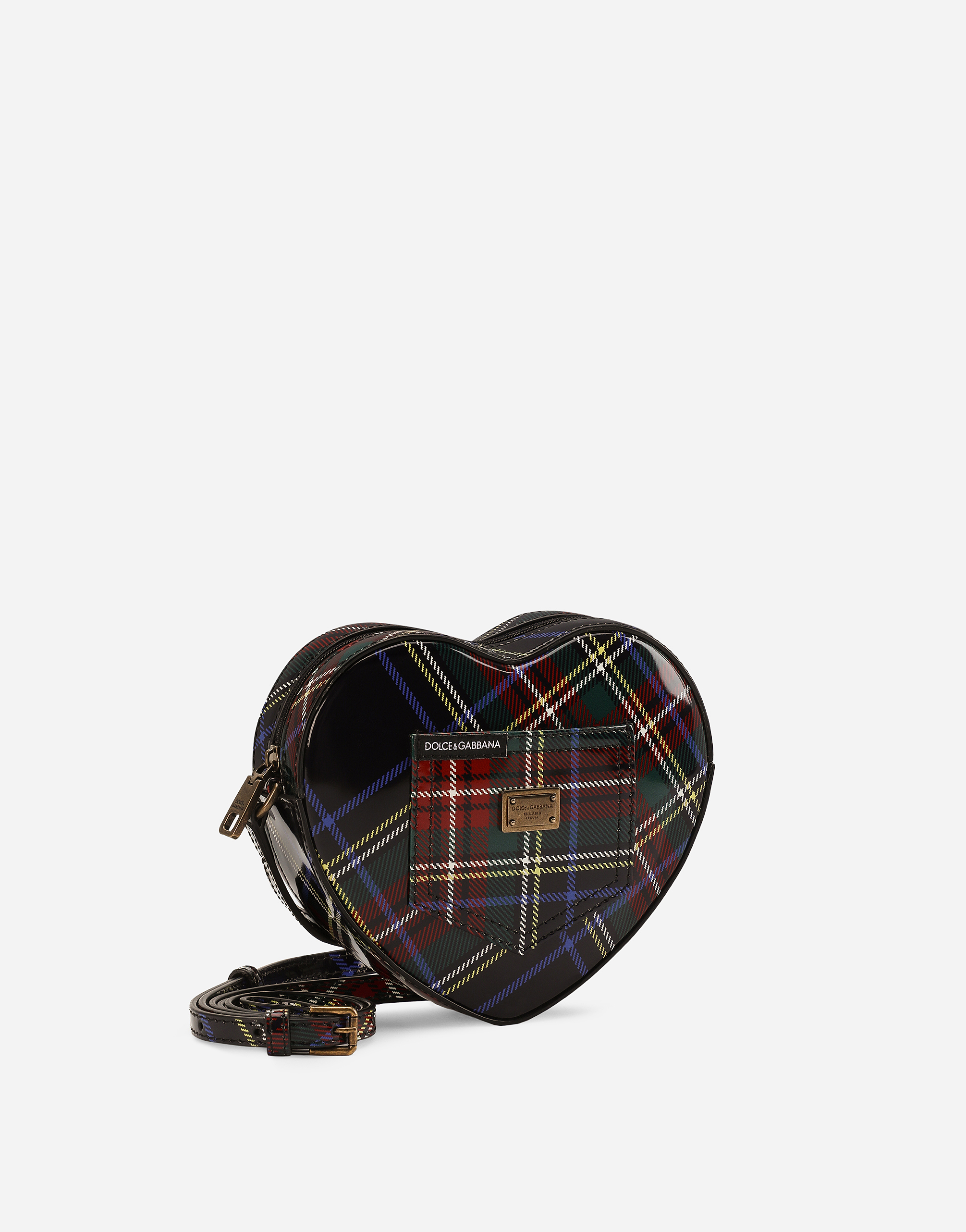 Shop Dolce & Gabbana Dg Girlie Heart Bag In Tartan-print Polished Calfskin In Multicolor