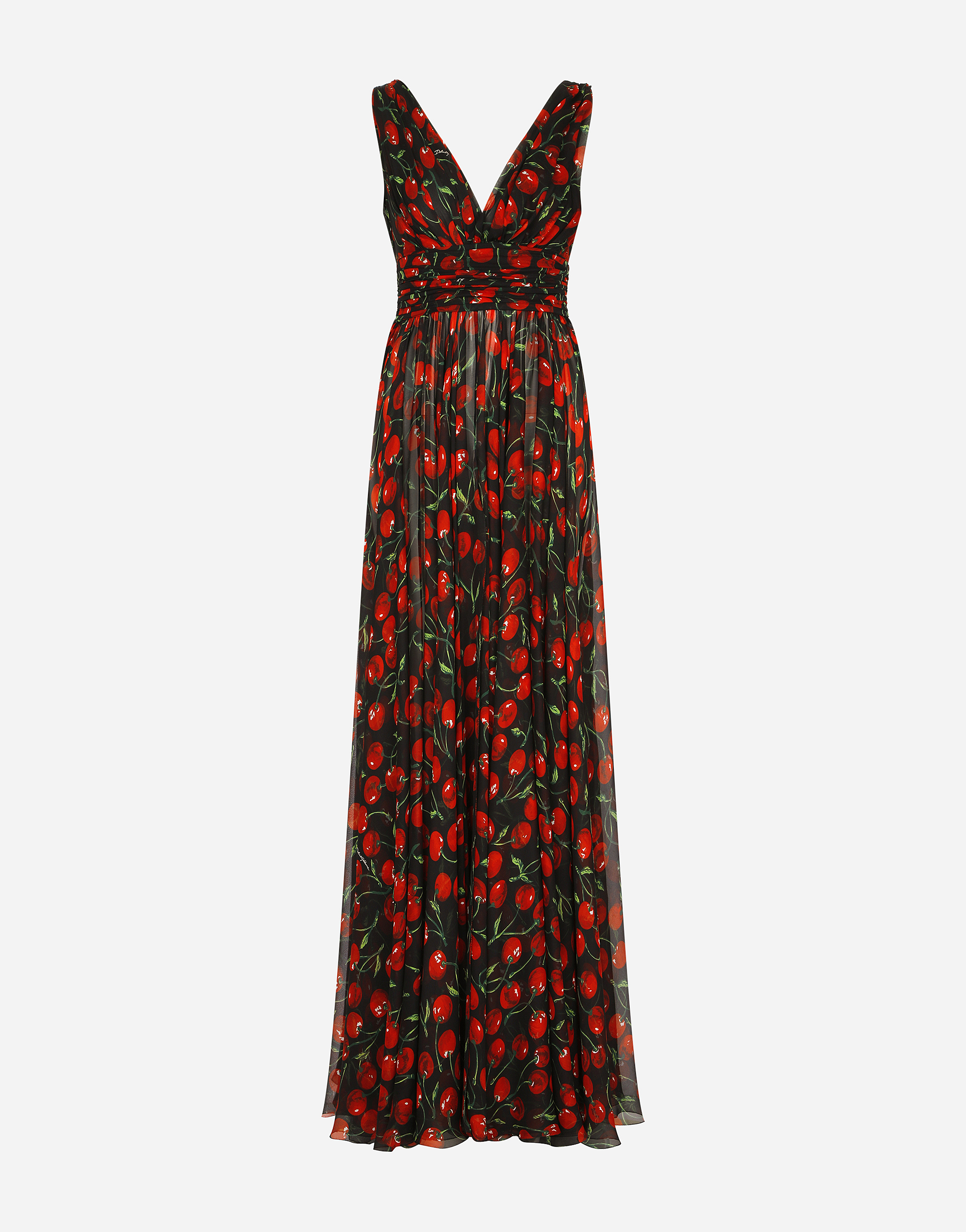 Long cherry-print chiffon dress in Multicolor for Women 