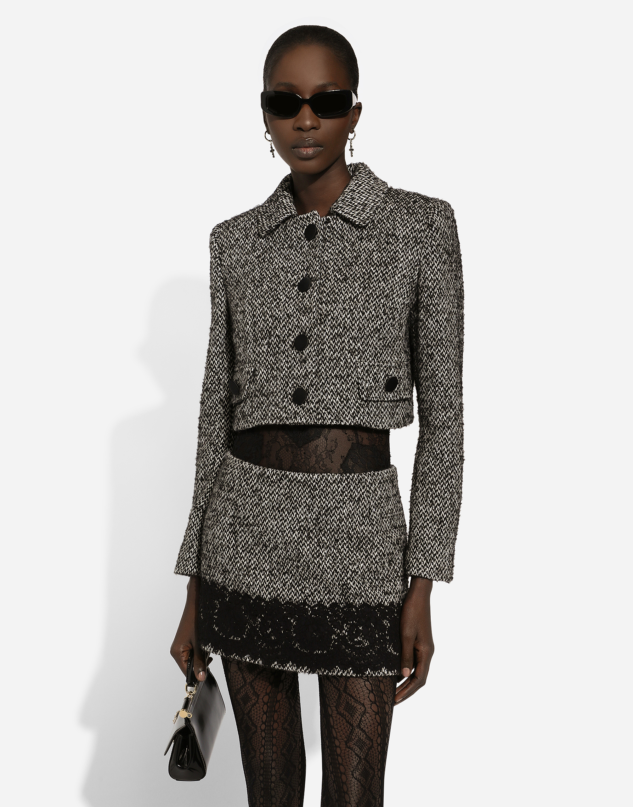 Shop Dolce & Gabbana Short Wool Micro-tweed Jacket In Multicolor