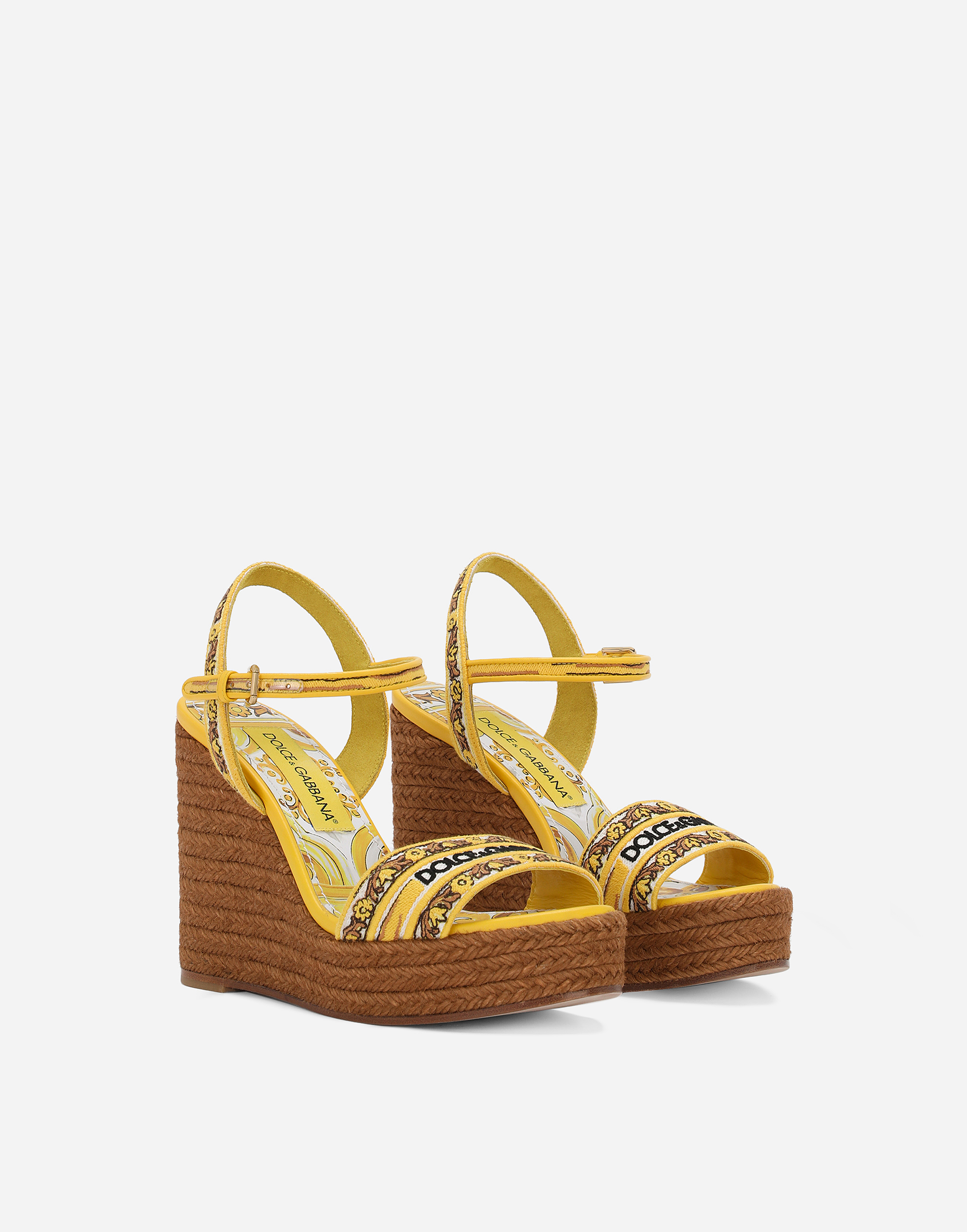 Shop Dolce & Gabbana Wedge Sandals With Majolica Embroidery In Stampa