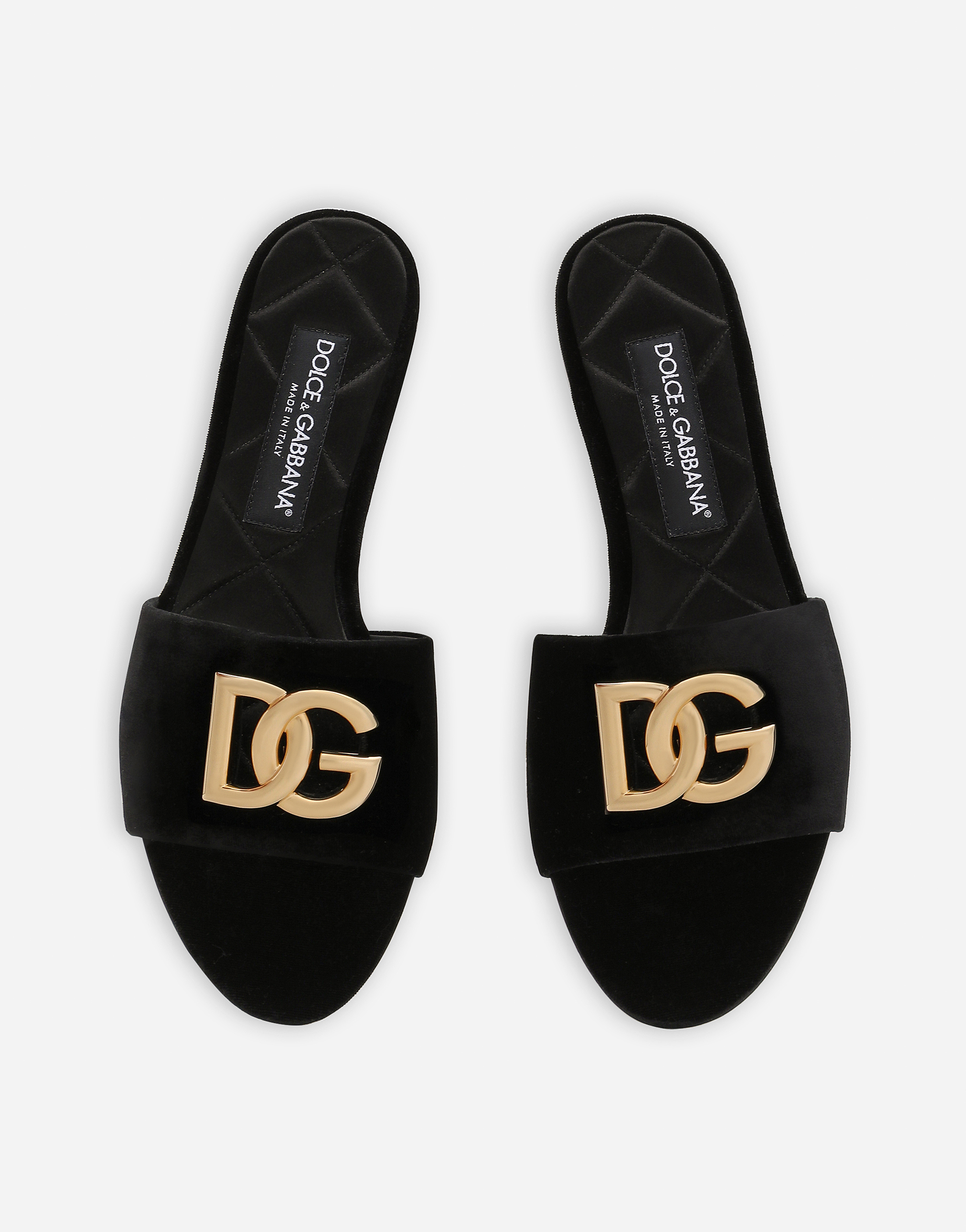 Shop Dolce & Gabbana Velvet Sliders In Black