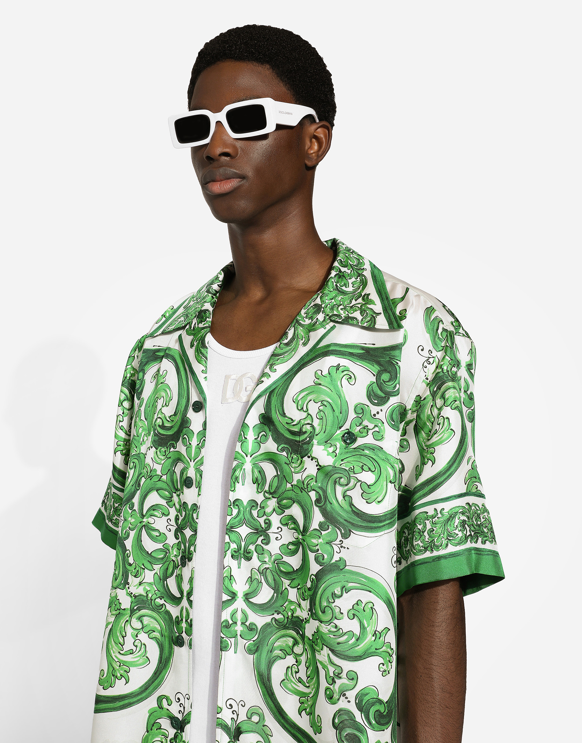 Shop Dolce & Gabbana Silk Twill Hawaiian Shirt With Majolica Print