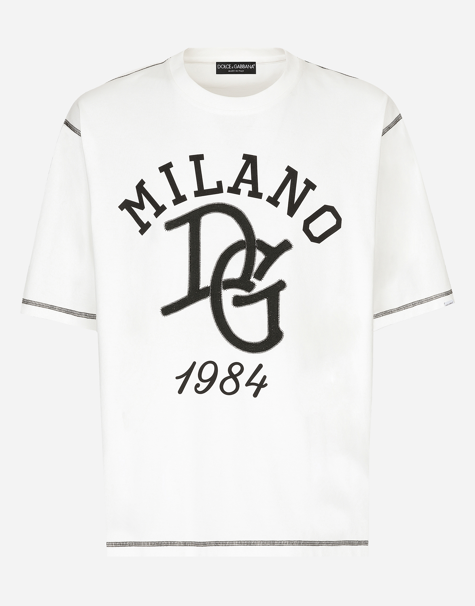 Shop Dolce & Gabbana Cotton T-shirt With Dg Logo Embroidery In ホワイト