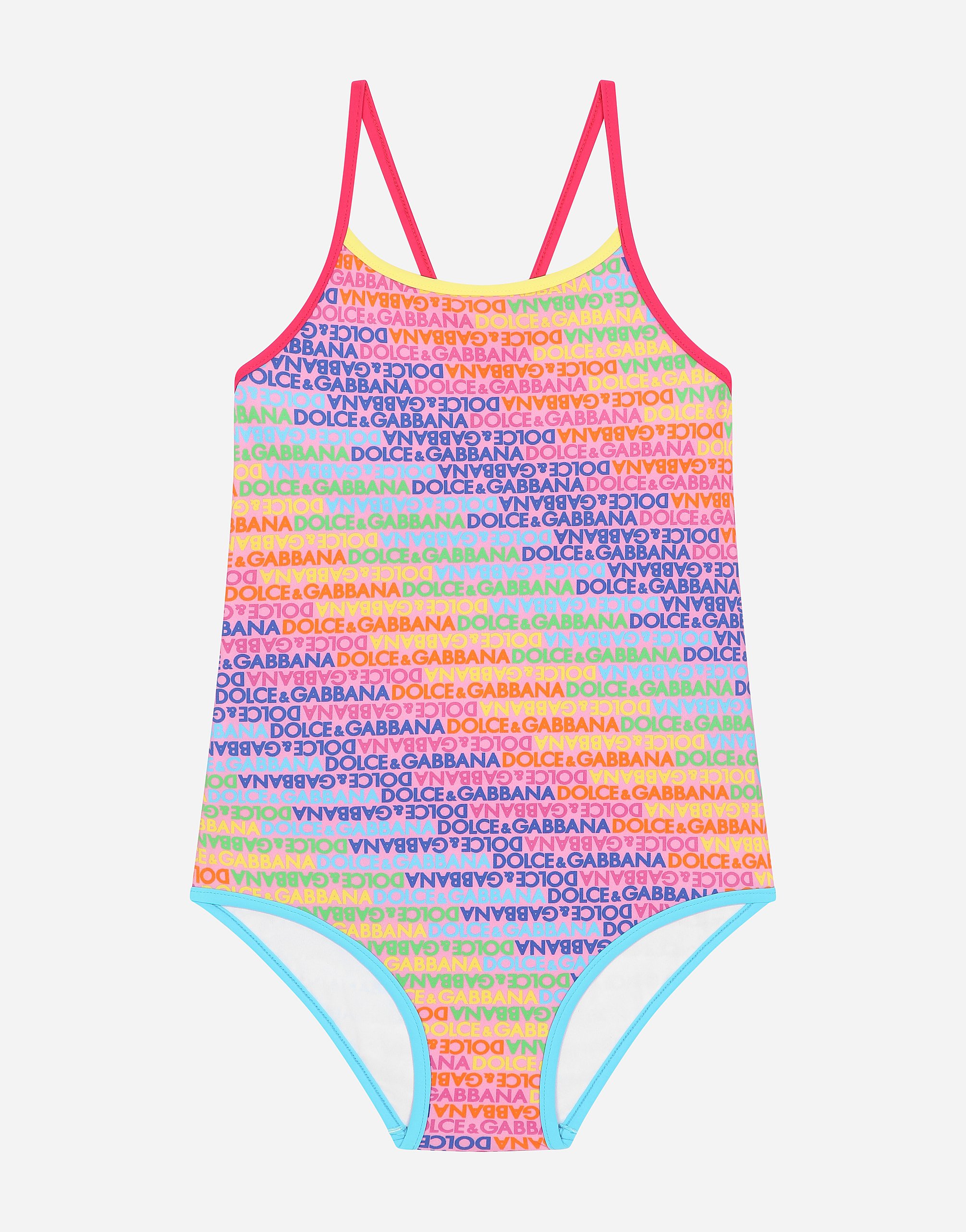 Spandex one piece swimsuit with all over logo print