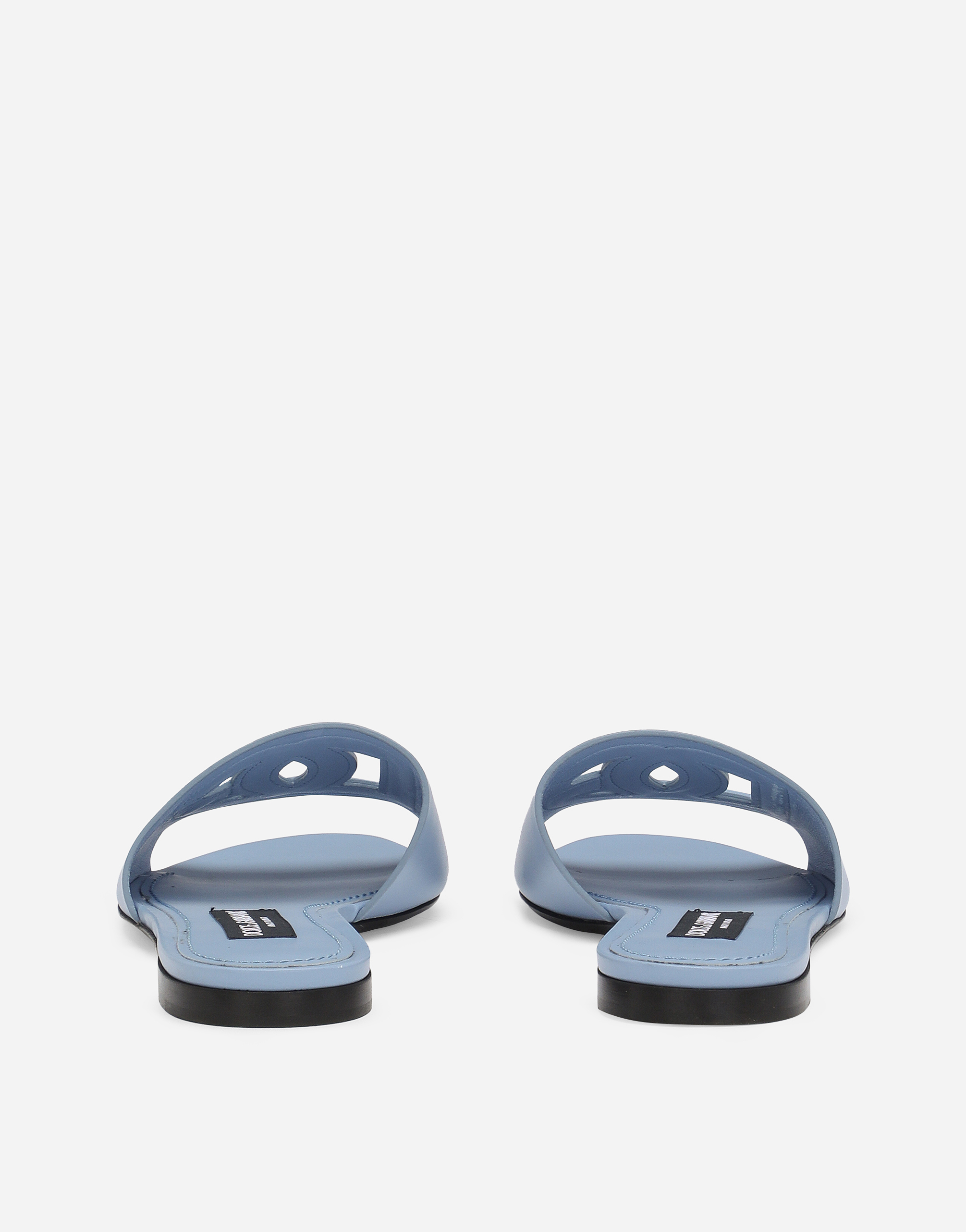 Shop Dolce & Gabbana Calfskin Sliders In Light Blue