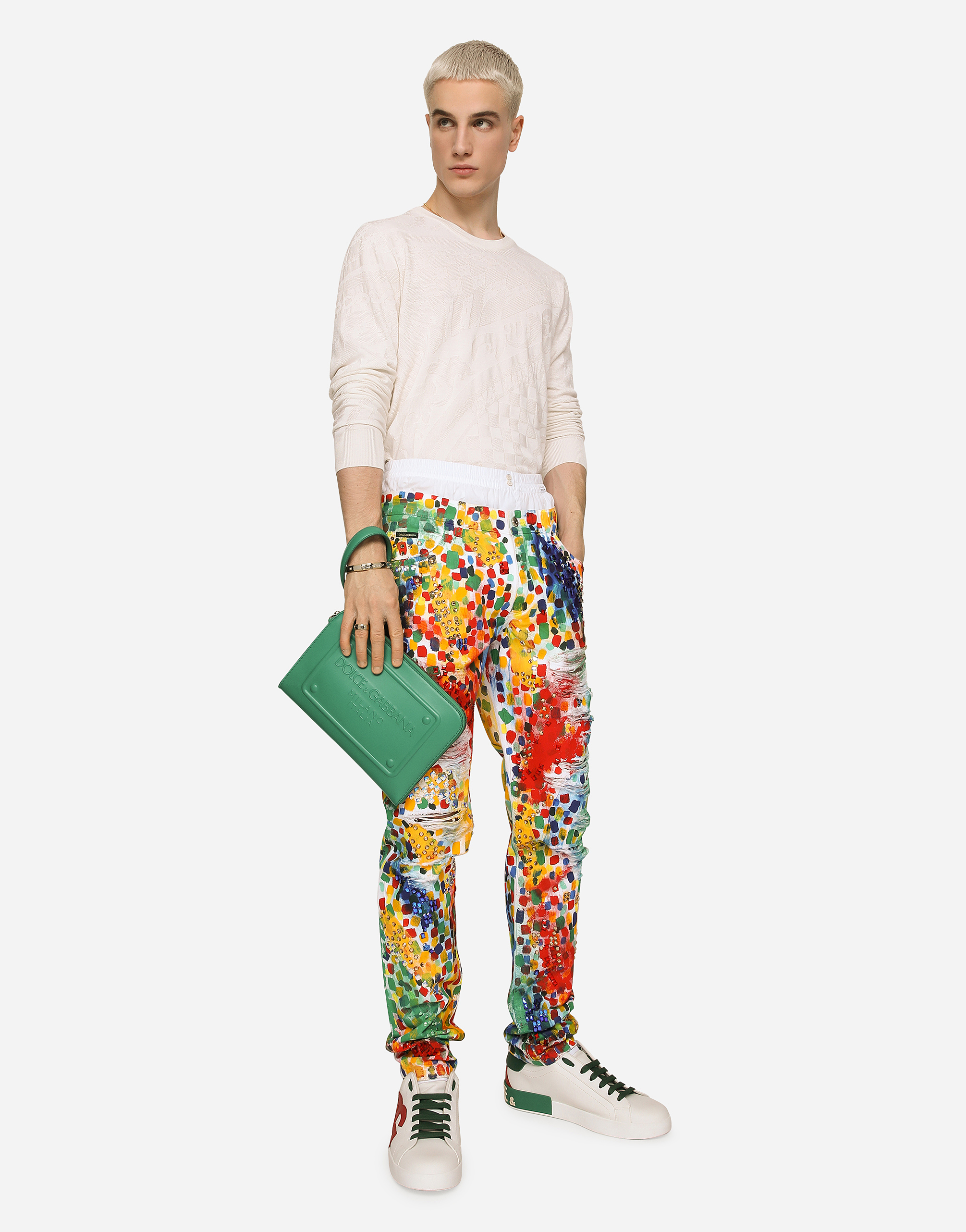 Printed regular-fit jeans with rips in Multicolor for