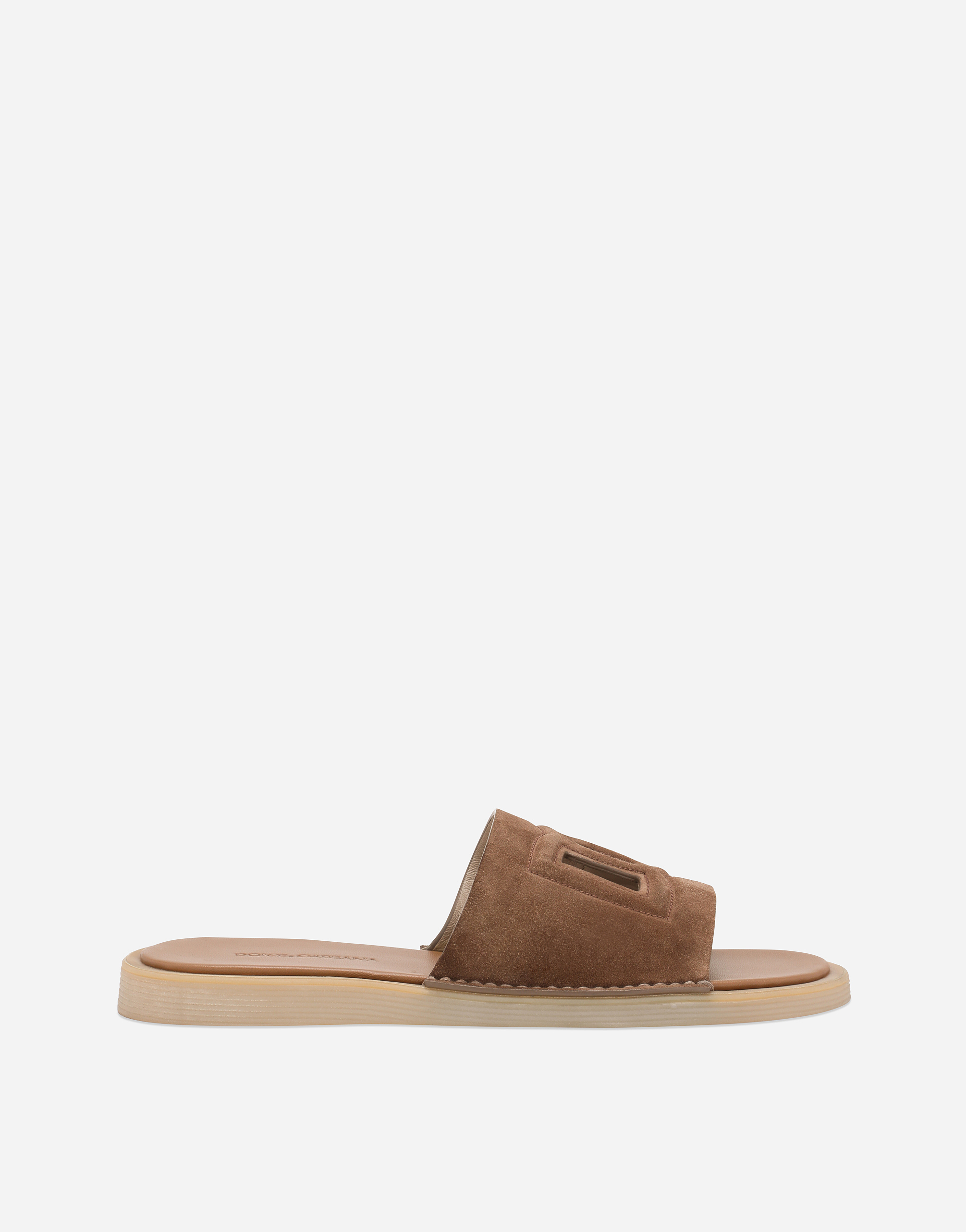 Shop Dolce & Gabbana Suede Sliders In Marrone