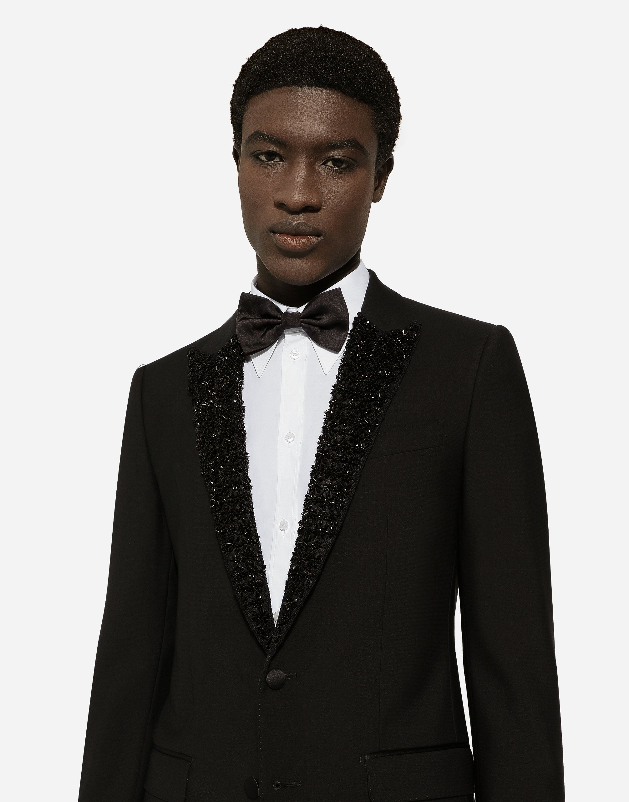 Shop Dolce & Gabbana Single-breasted Martini-fit Jacket With Embroidered Lapels In Black