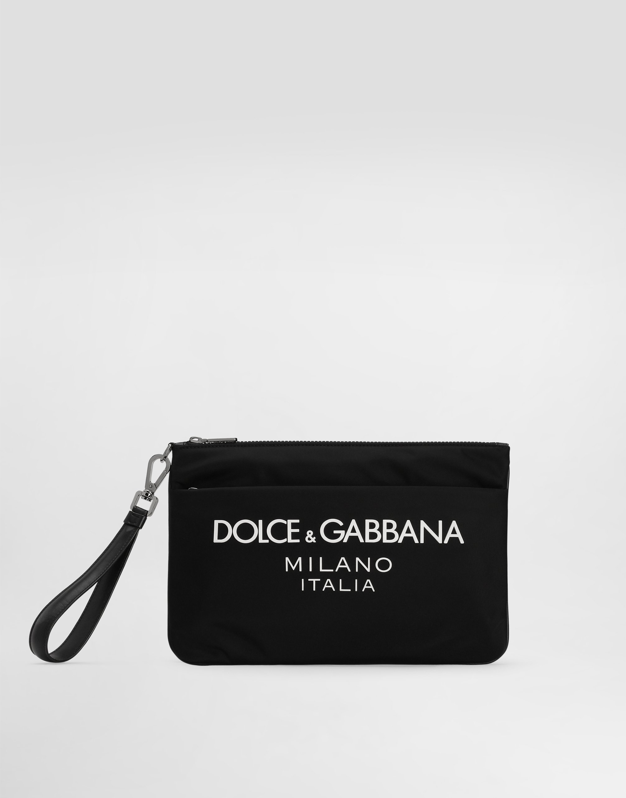 Nylon pouch with rubberized logo in Black for Men | Dolce&Gabbana®