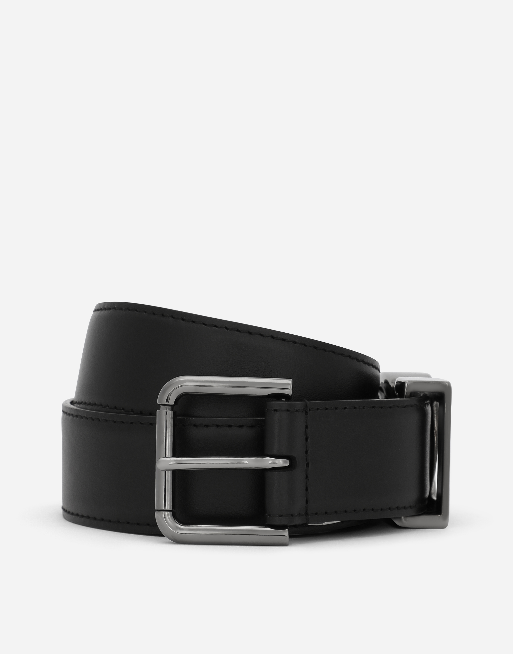 Dolce & Gabbana Calfskin Belt With Dg Logo In Black