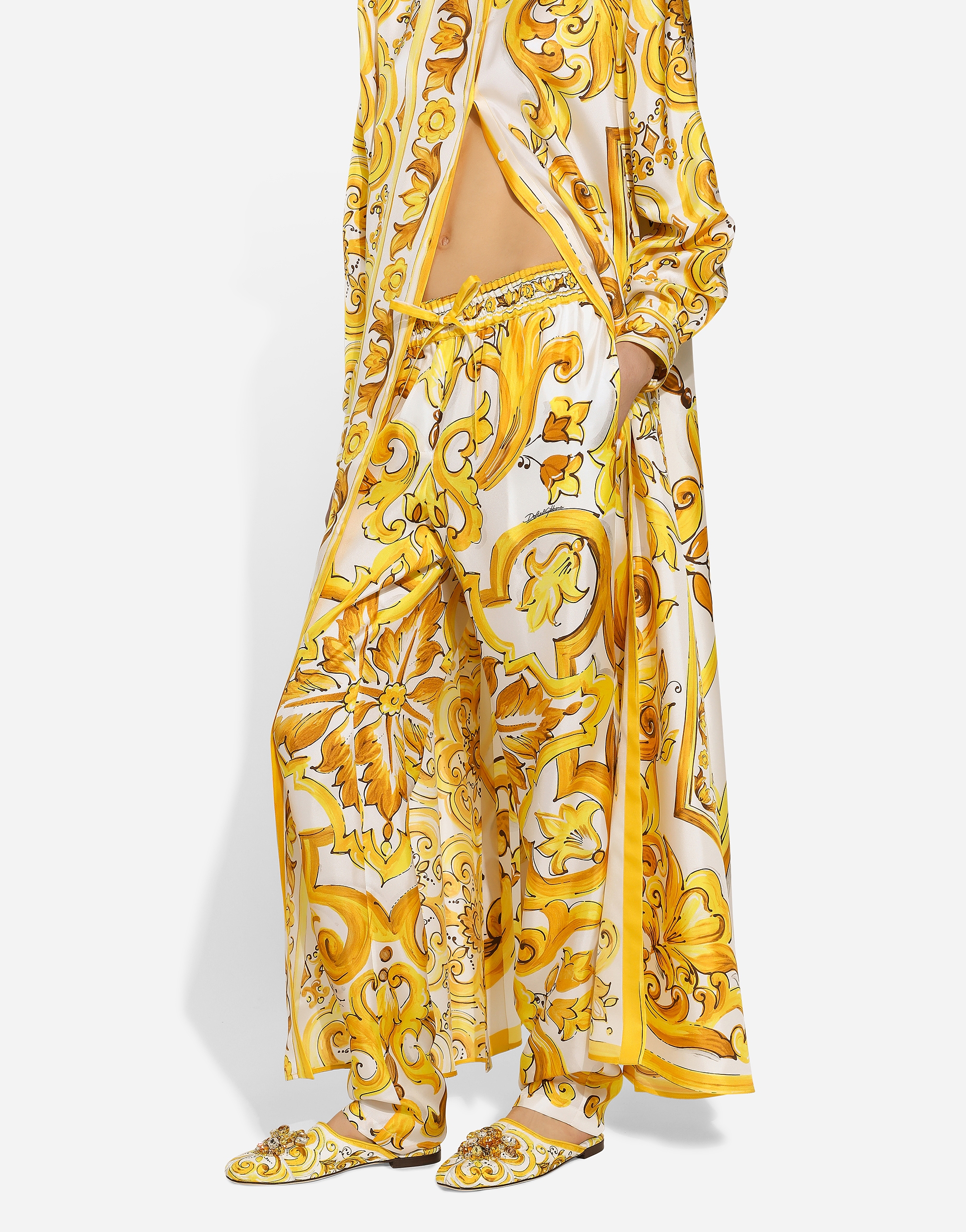 Shop Dolce & Gabbana Silk Twill Pants In Print