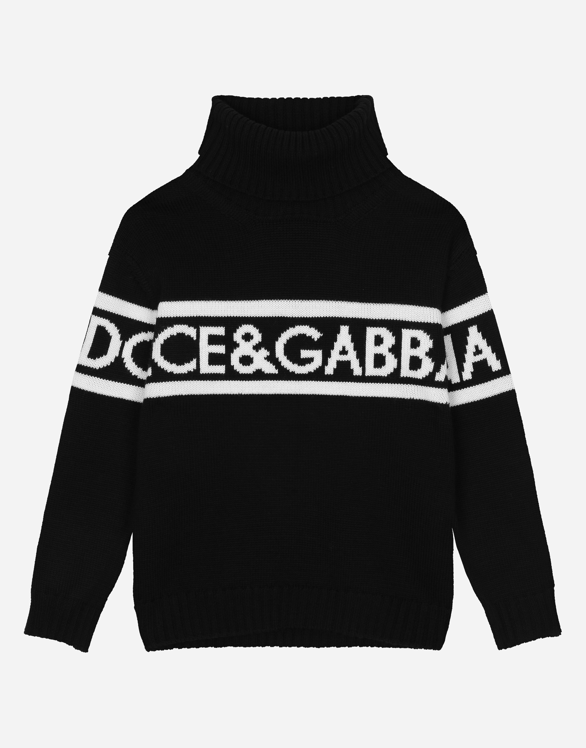 Dolce & Gabbana Turtle-neck Jumper With Logo Inlay In Multicolor