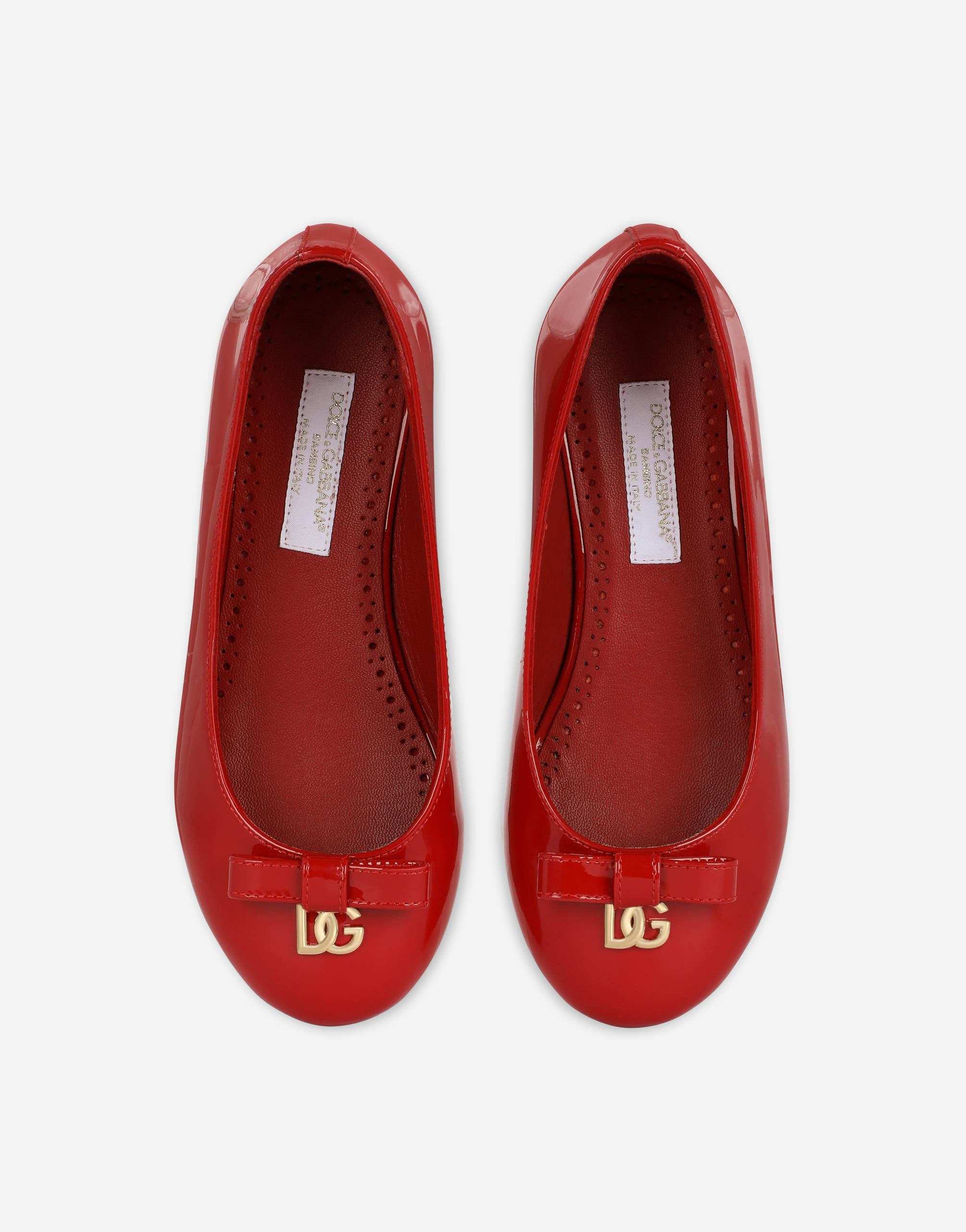 Shop Dolce & Gabbana Patent Leather Ballet Flats With Metal Dg Logo In Red