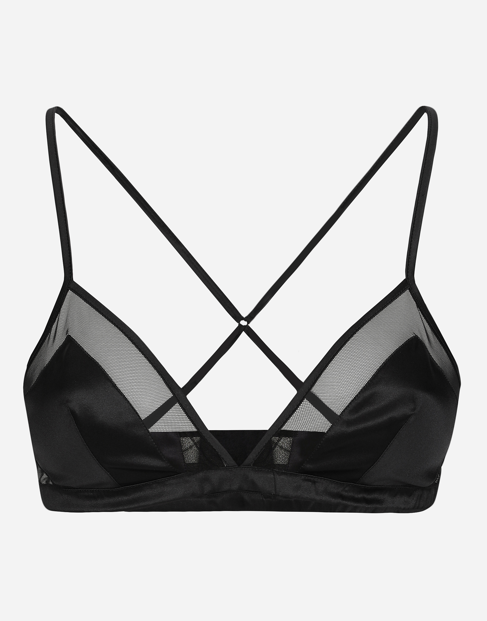 ブラックのウィメンズ Satin and tulle soft-cup triangle bra | Dolce&Gabbana®