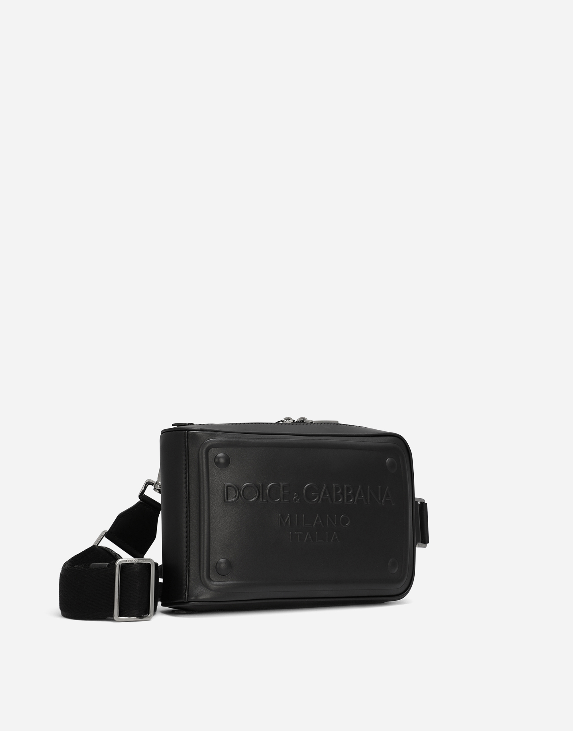 Shop Dolce & Gabbana Calfskin Belt Bag With Raised Logo In Black