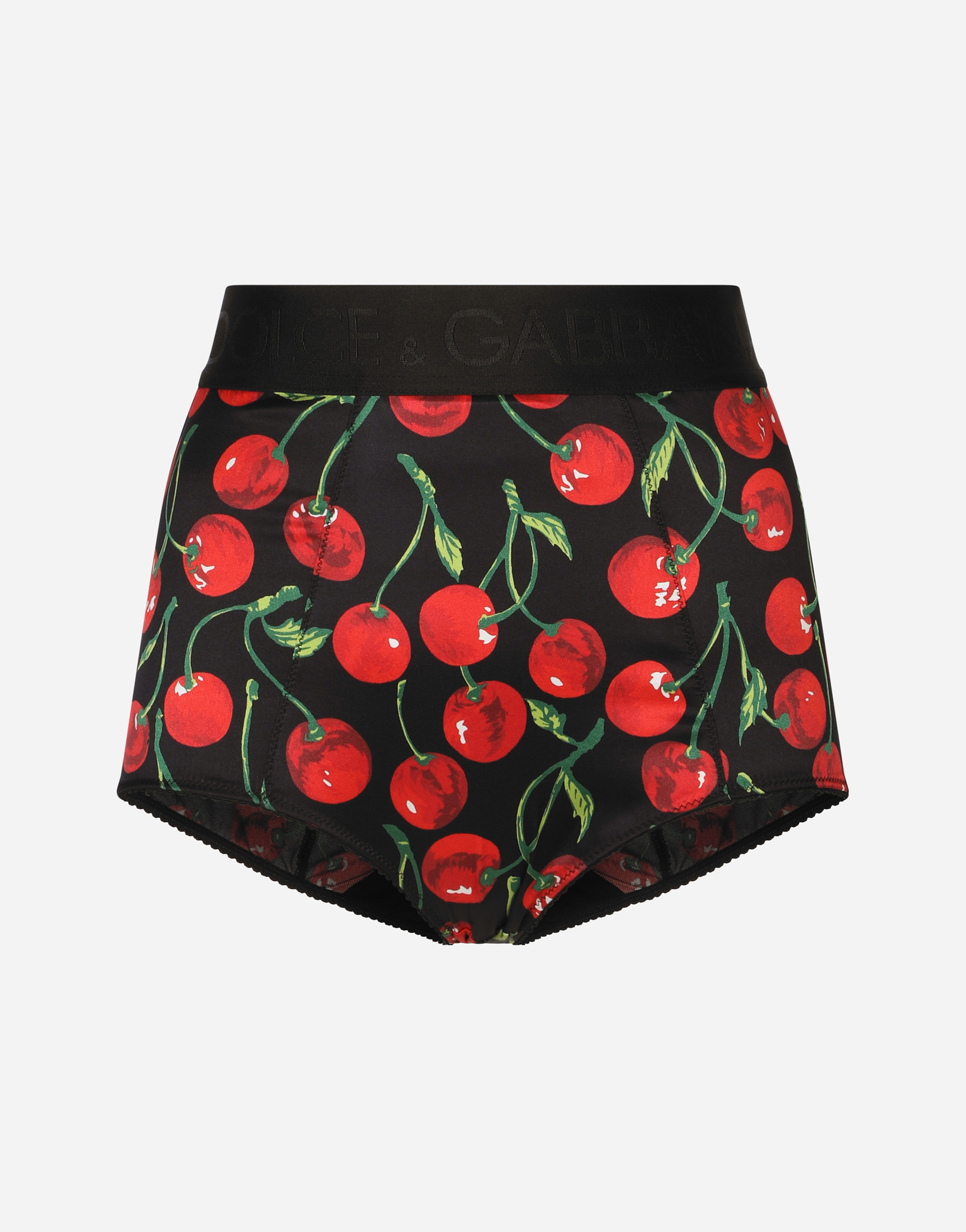 Cherry-print satin high-waisted panties
