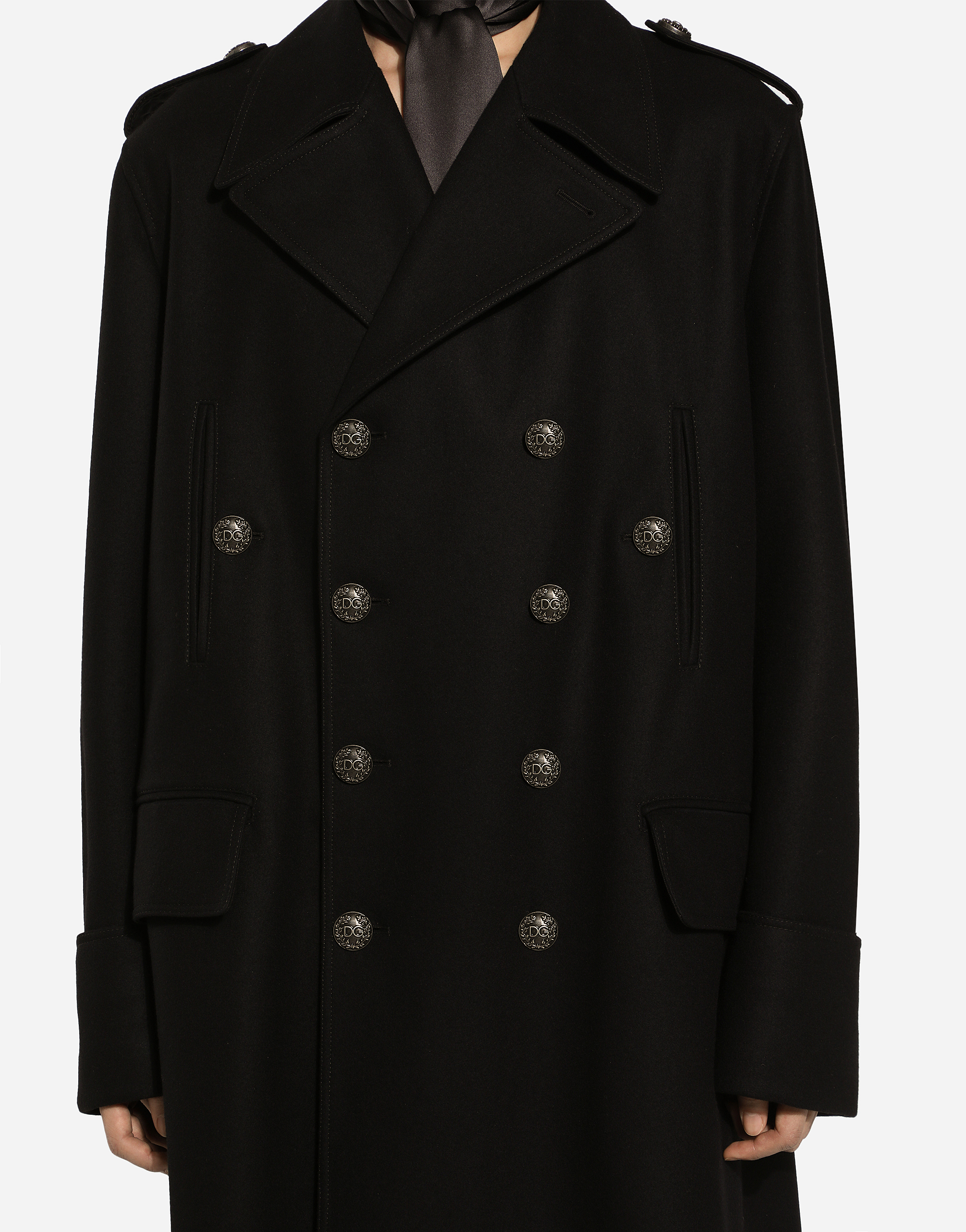 Shop Dolce & Gabbana Long Wool Military-style Coat In Black