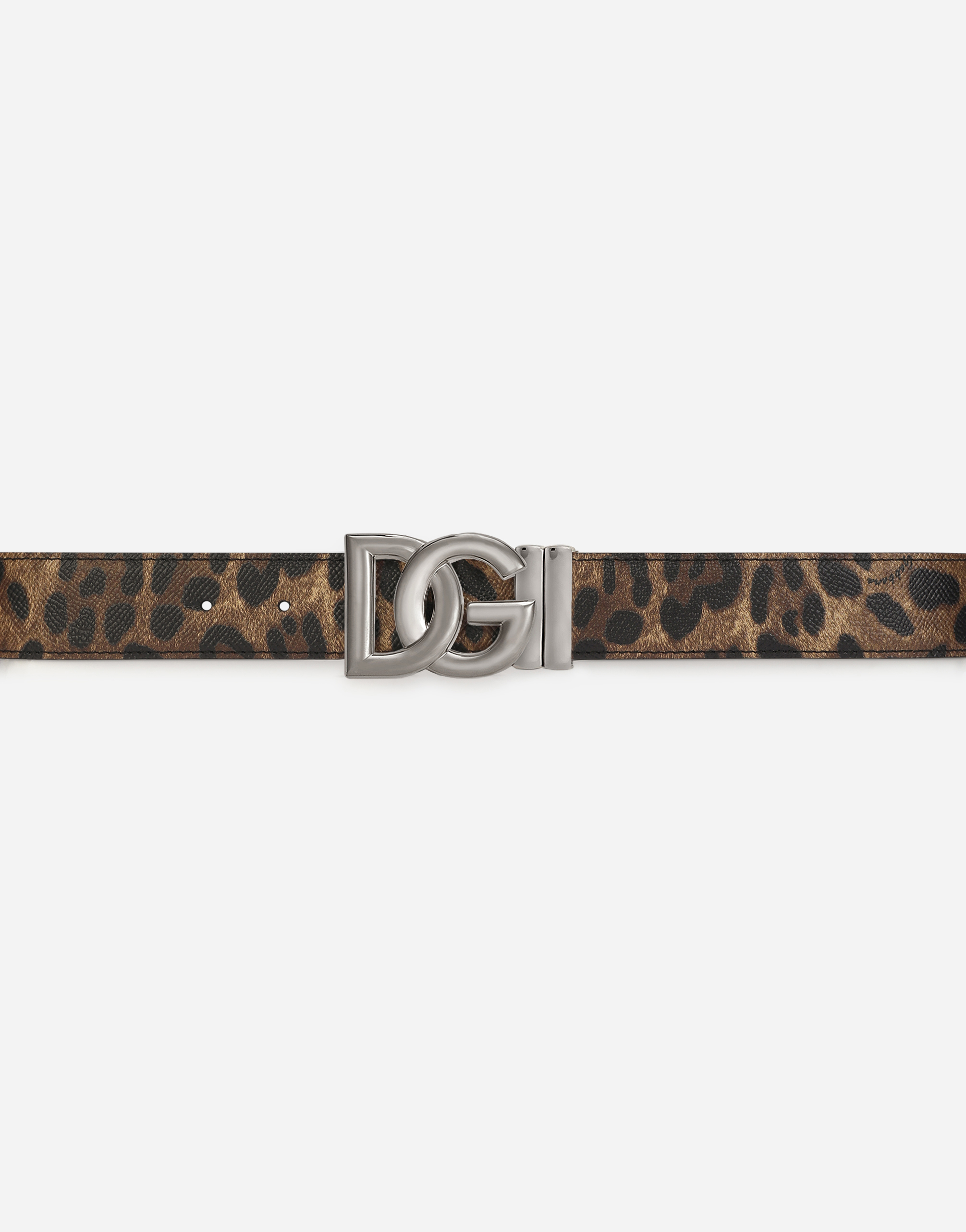 Reversible leopard-print calfskin belt