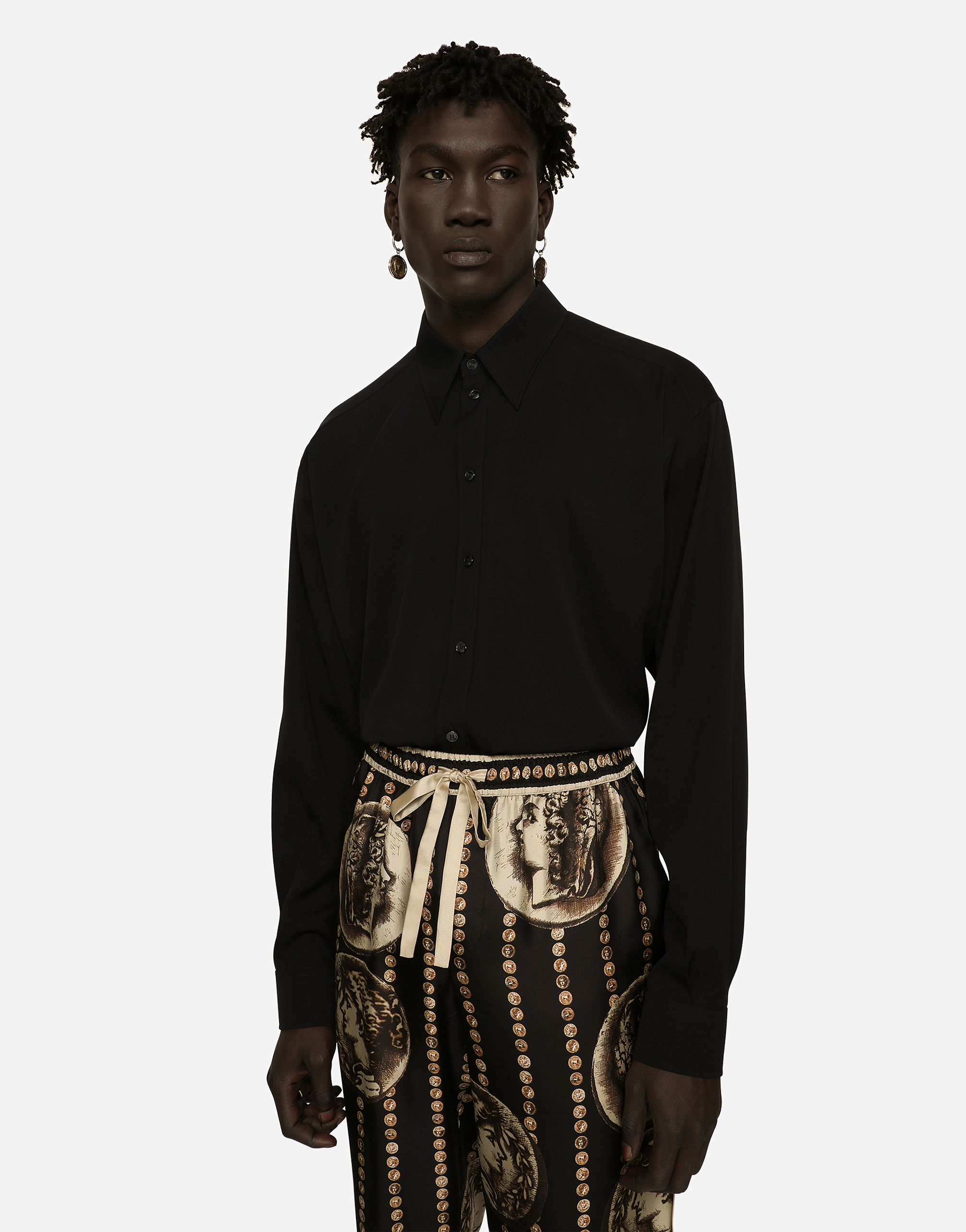 Shop Dolce & Gabbana Oversized Stretch Silk Shirt In Black