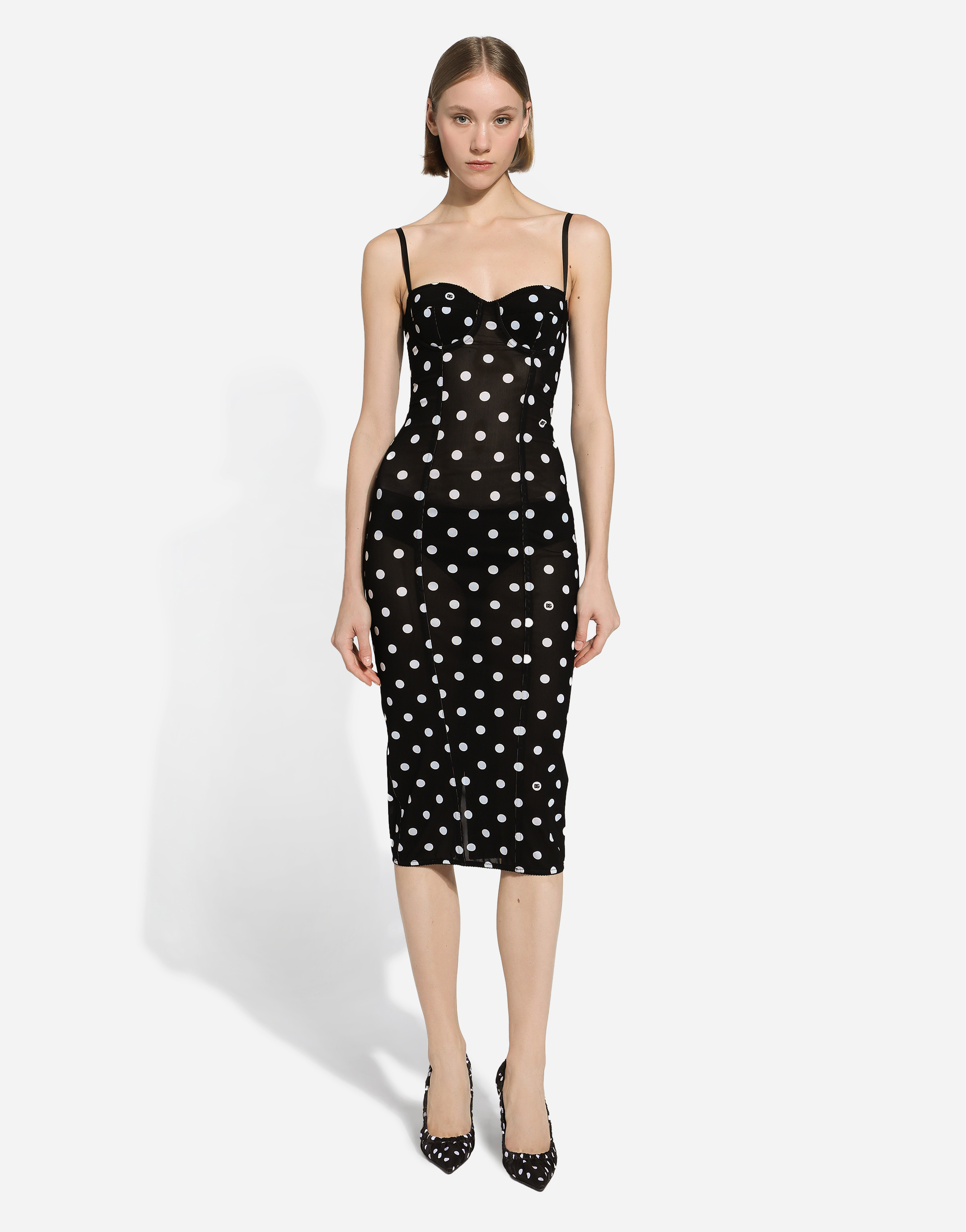 Shop Dolce & Gabbana Marquisette Sheath Dress With Polka-dot Print And Corset Details In プリ