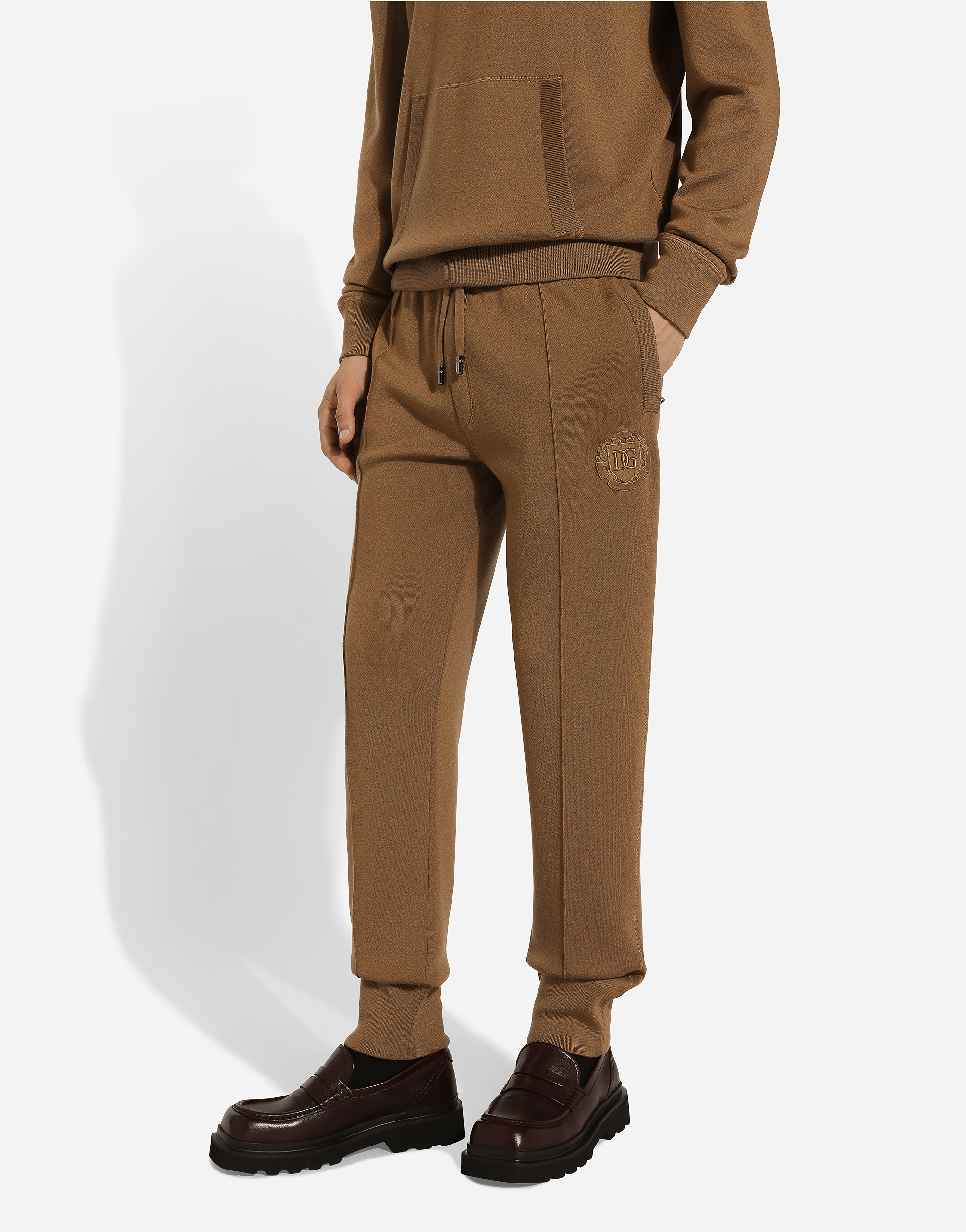 Shop Dolce & Gabbana Wool Jogging Pants In Beige