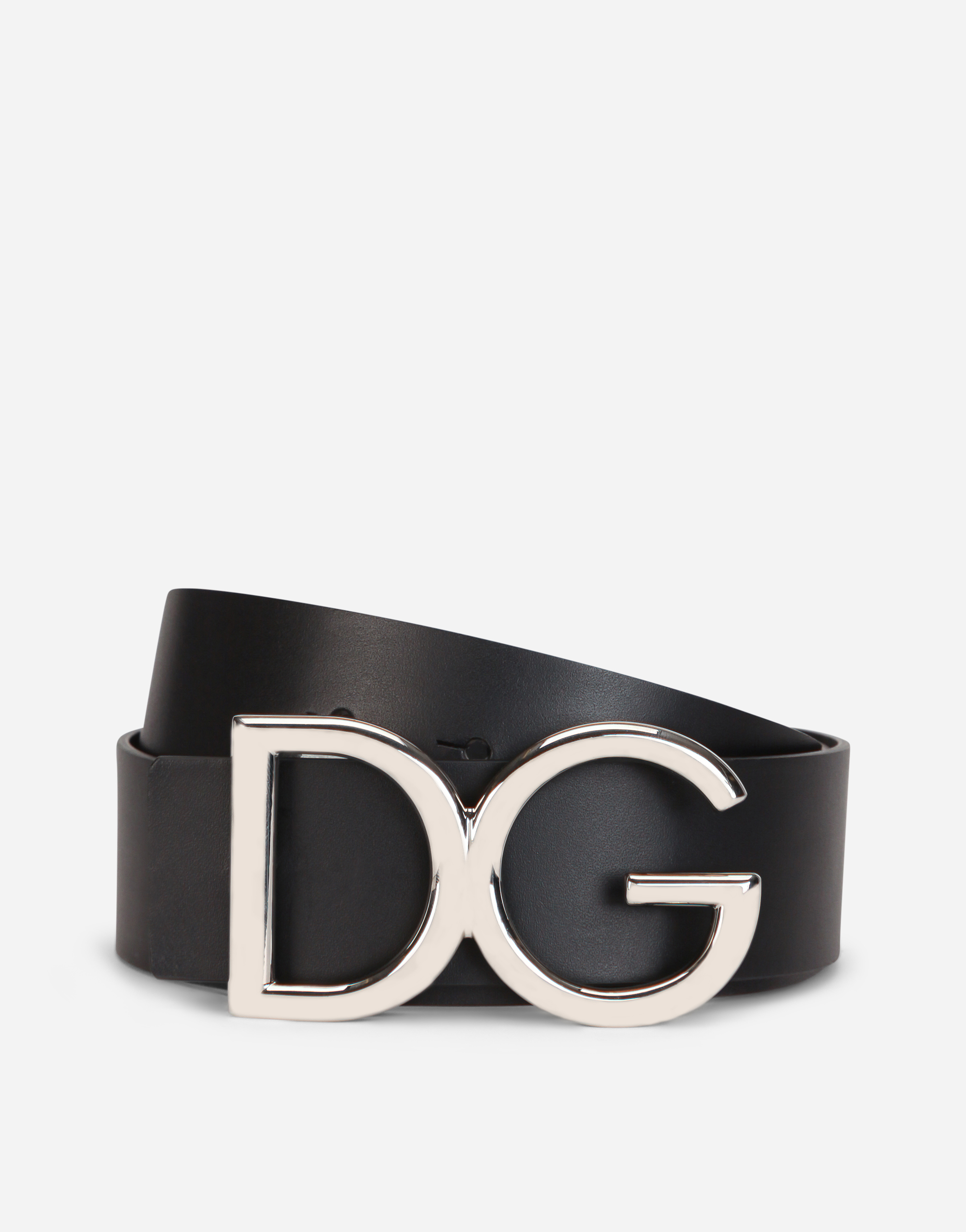 ブラックのメンズ Leather belt with DG logo | Dolce&Gabbana®