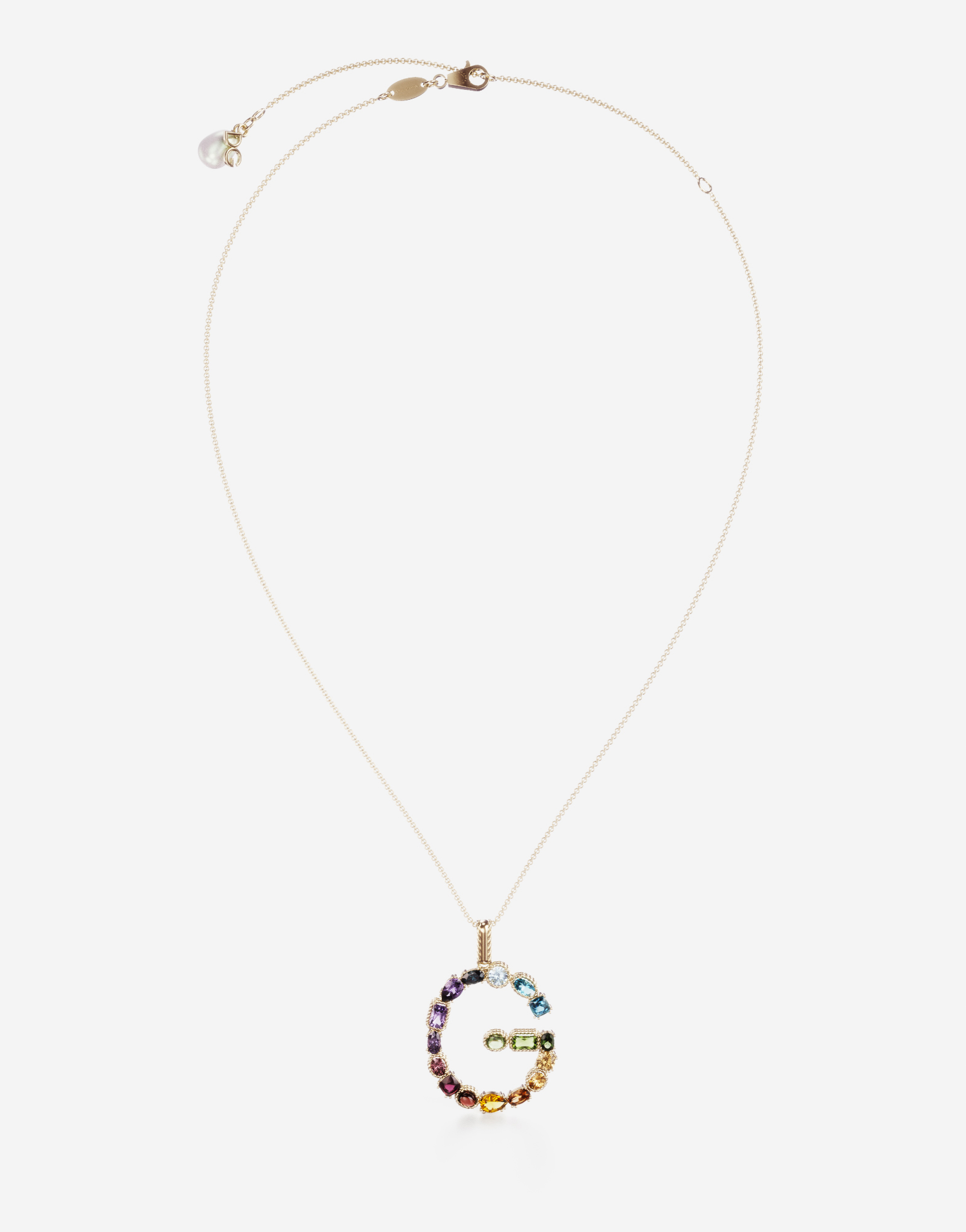 Dolce & Gabbana Rainbow Alphabet G Pendant In Yellow Gold With Multicolor Fine Gems Gold Female Onesize