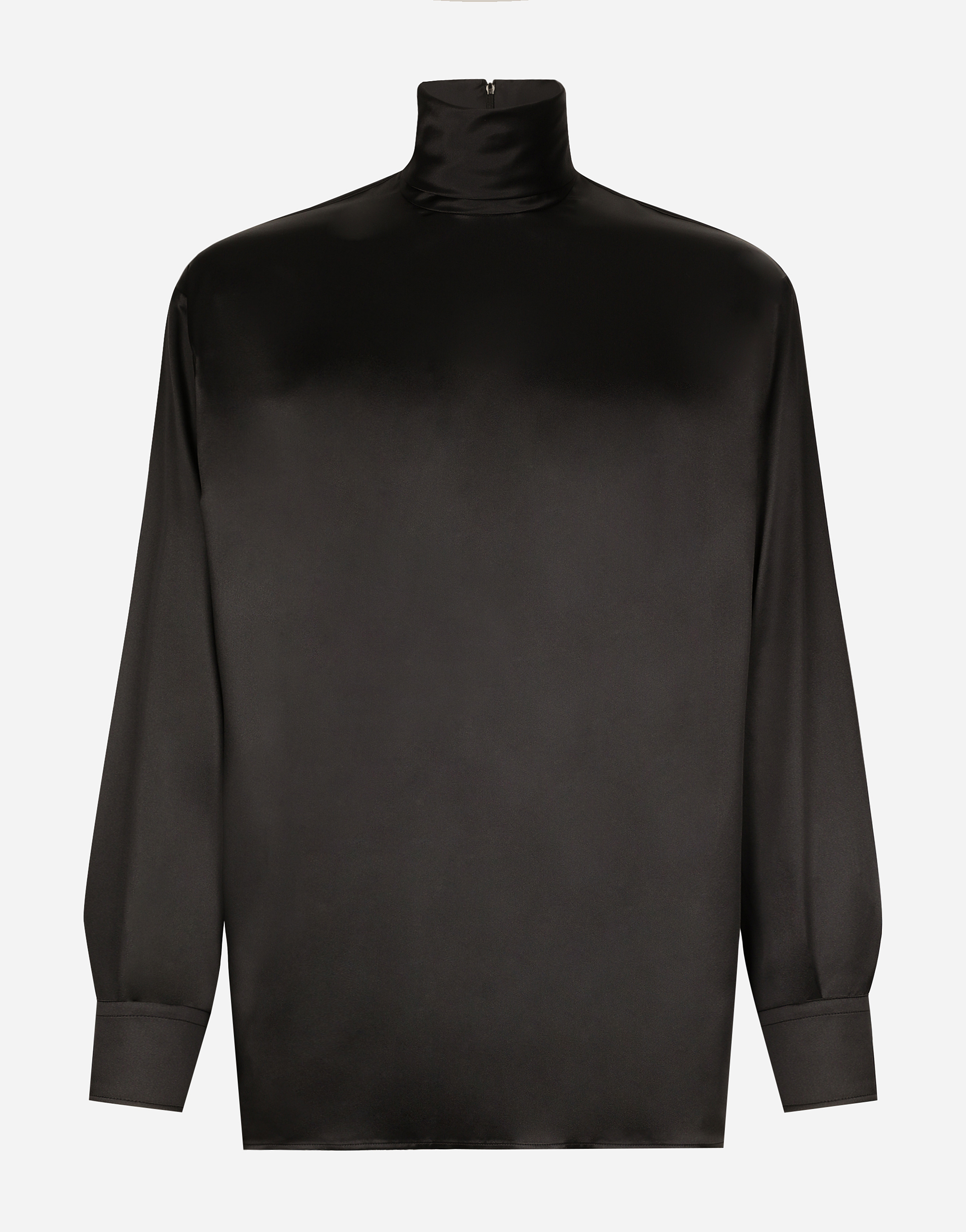 Shop Dolce & Gabbana Loose Silk Turtleneck With Shirt Cuffs In ブラック