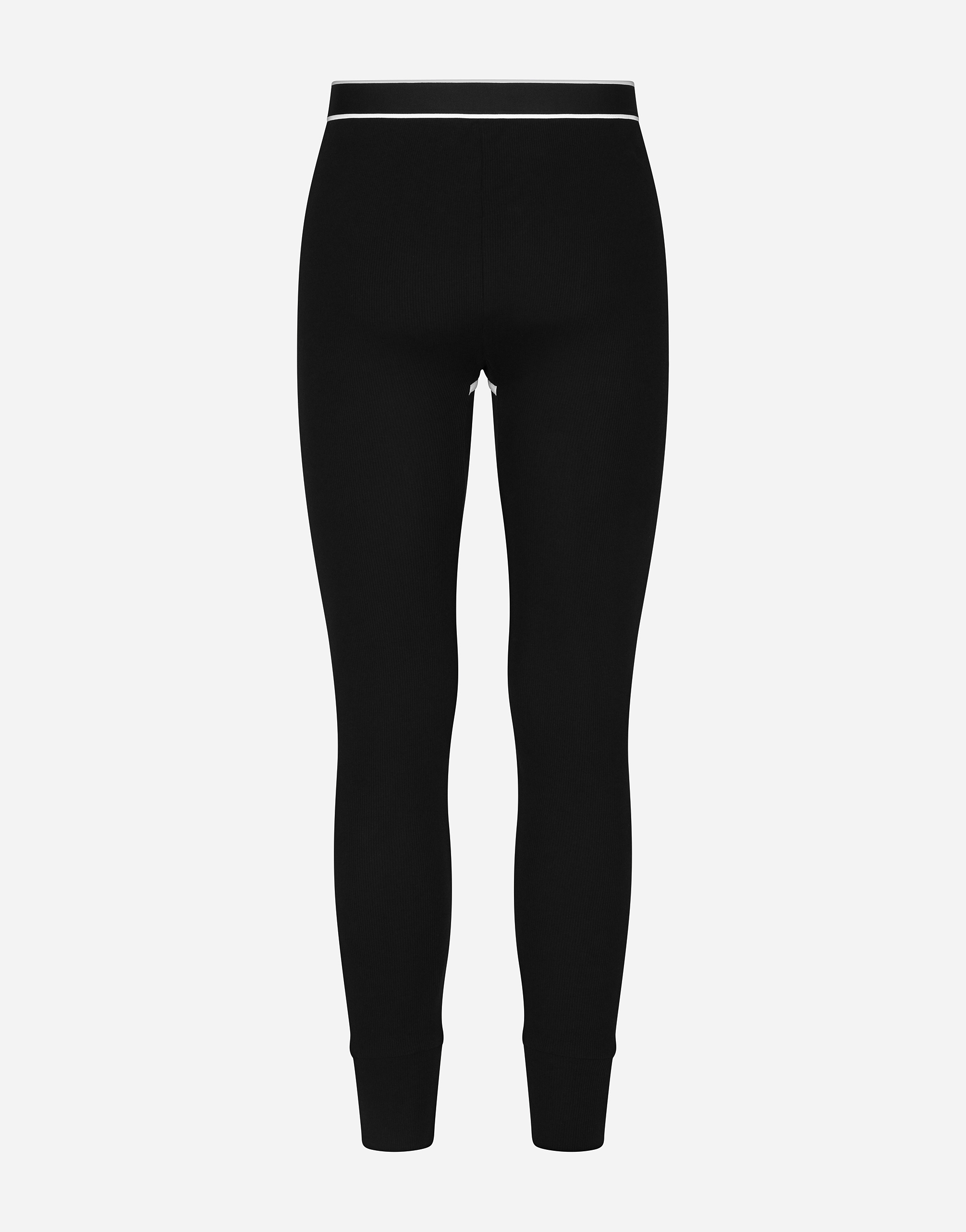 Fine-rib cotton leggings with DG patch in Black/White for