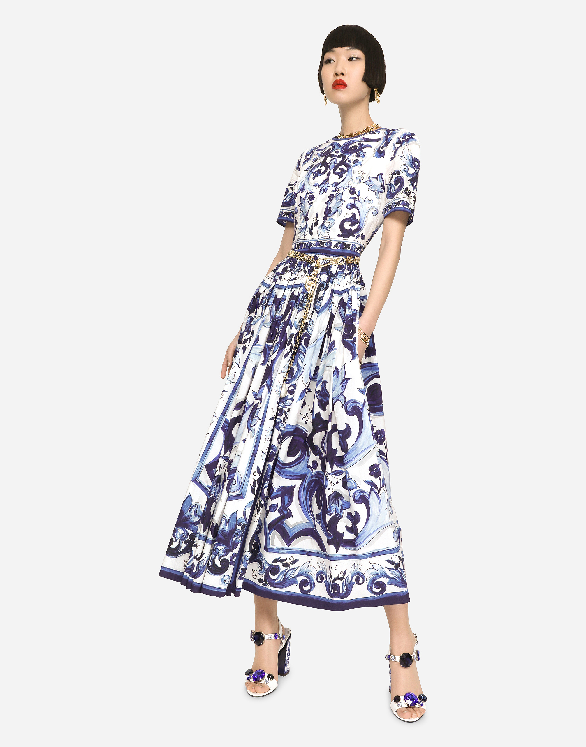 Short Majolica-Print Poplin Dress by Dolce & Gabbana at ORCHARD MILE