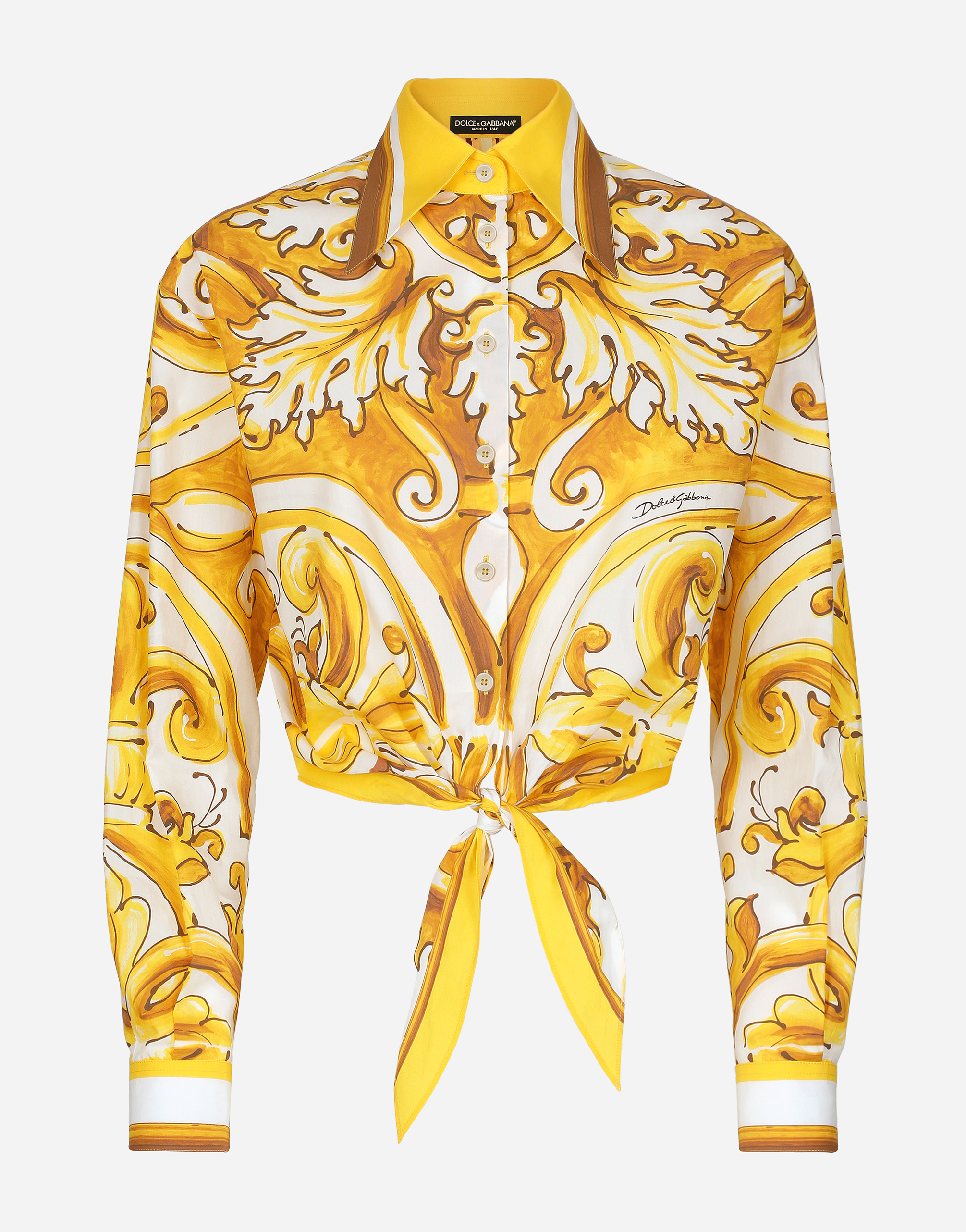 Shop Dolce & Gabbana Cropped Cotton Poplin Shirt With Majolica Print