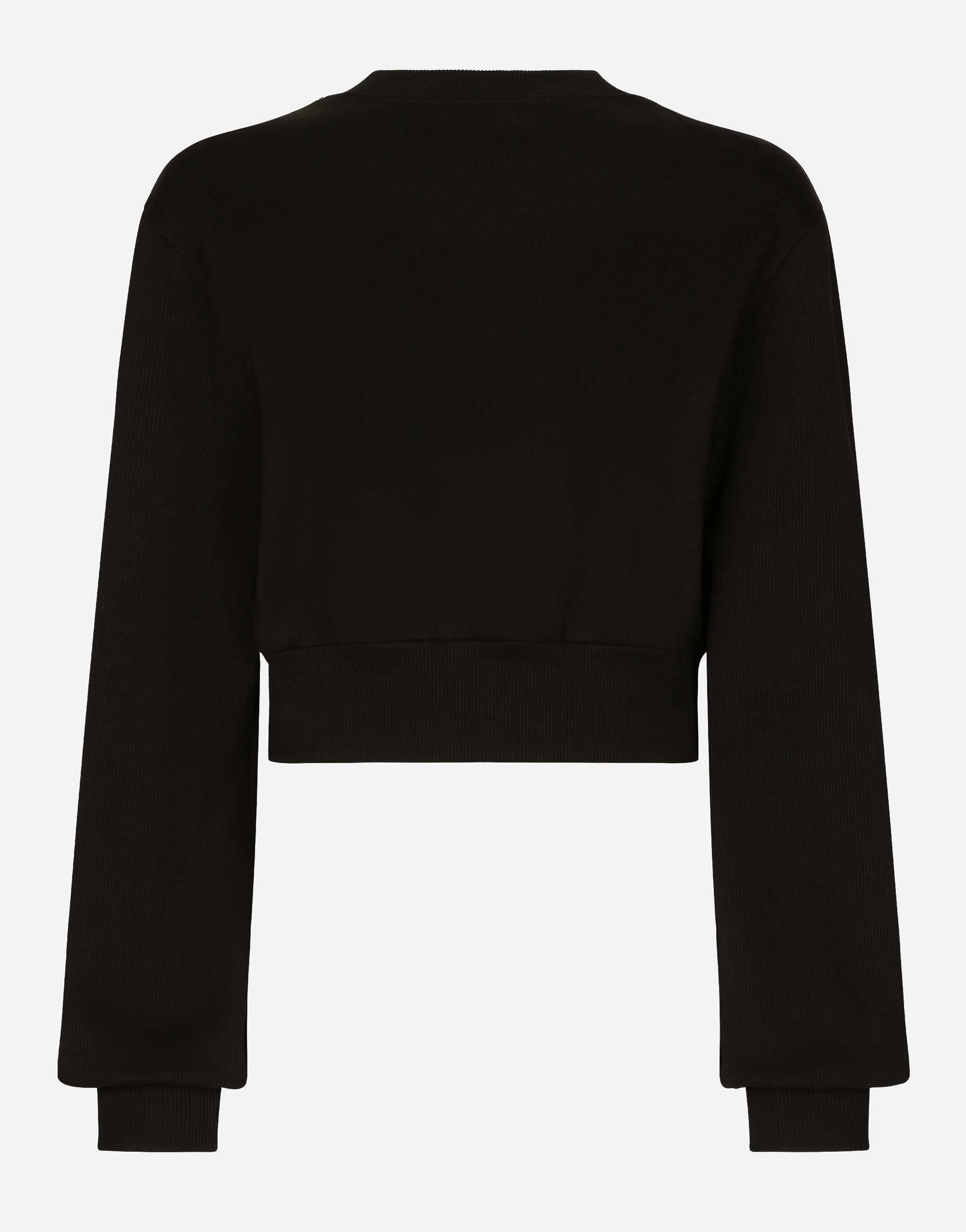 Shop Dolce & Gabbana Cropped Jersey Sweatshirt With Embroidered Dg Patch In Black