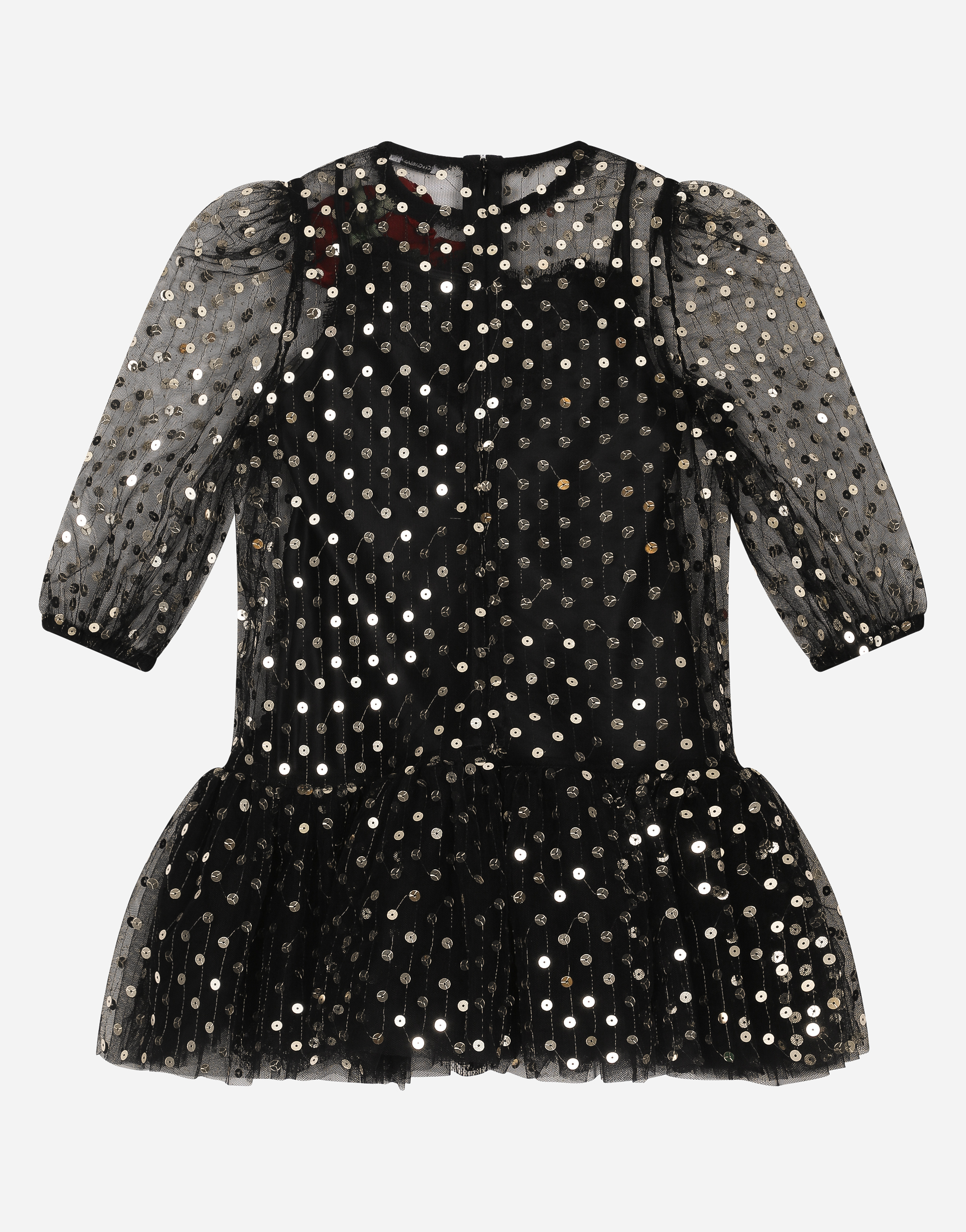 ブラックのガールズ Embroidered tulle dress with sequins 