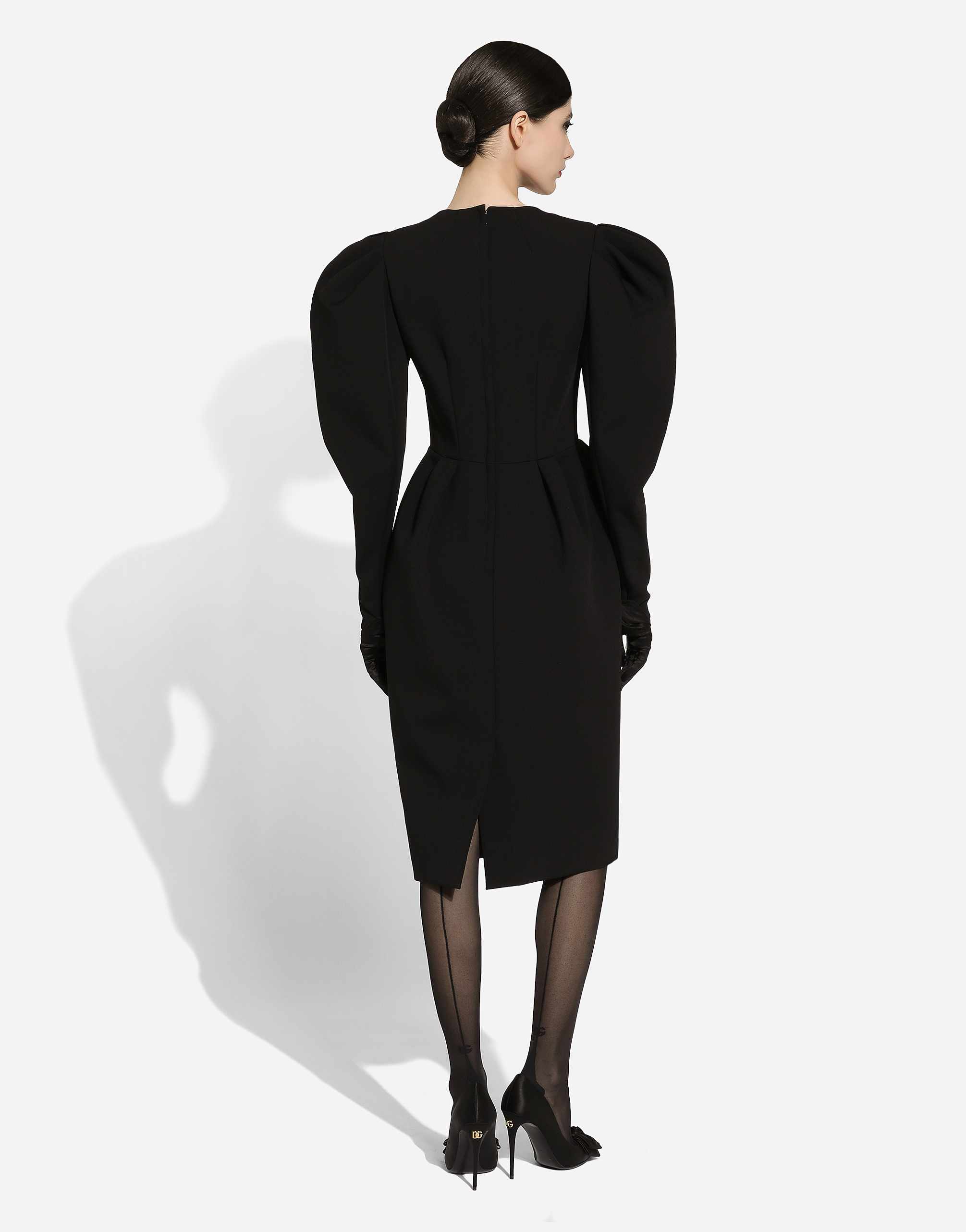 Shop Dolce & Gabbana Calf-length Wool Dress With Open Neckline In Black