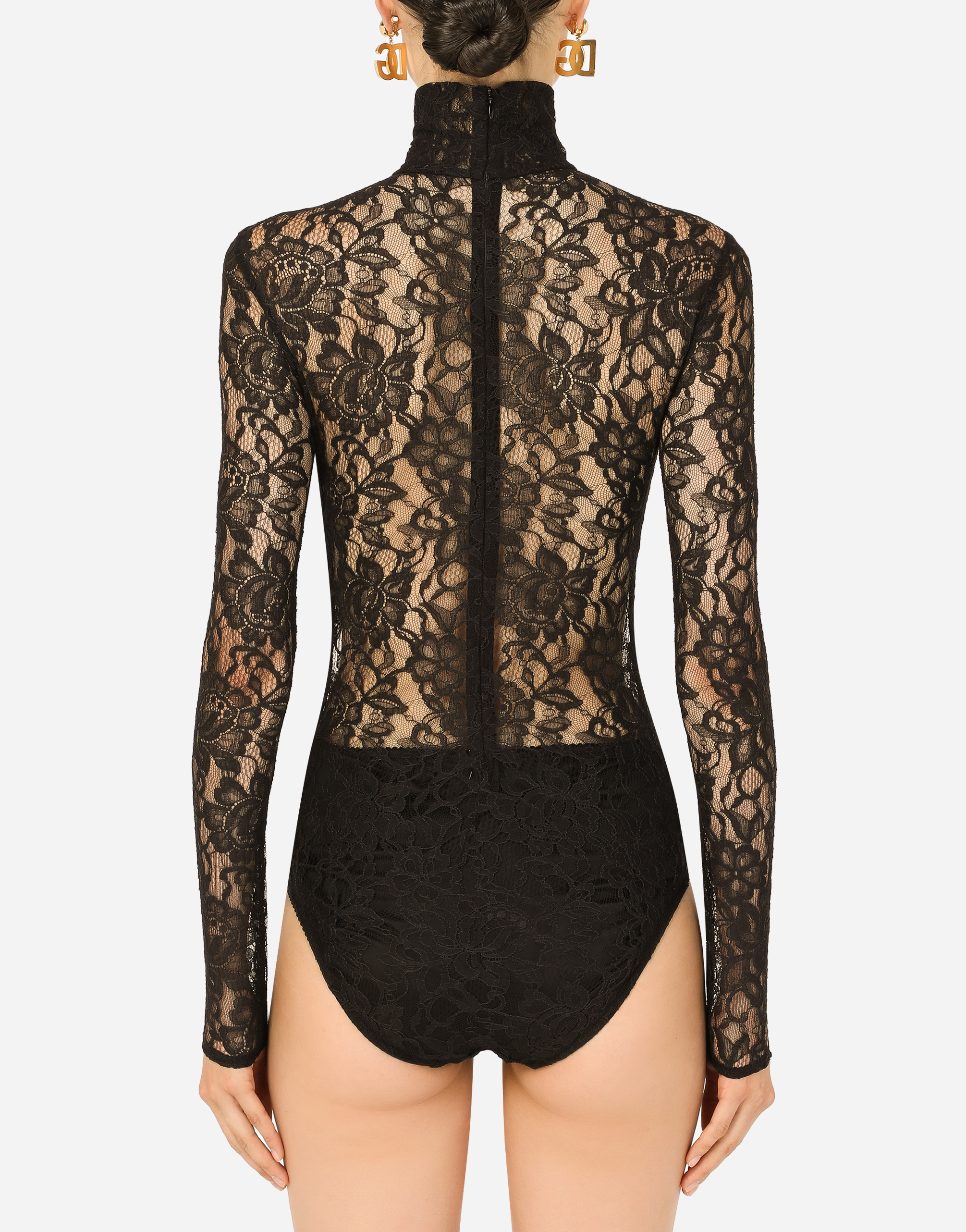 Black lace turtleneck clearance bodysuit