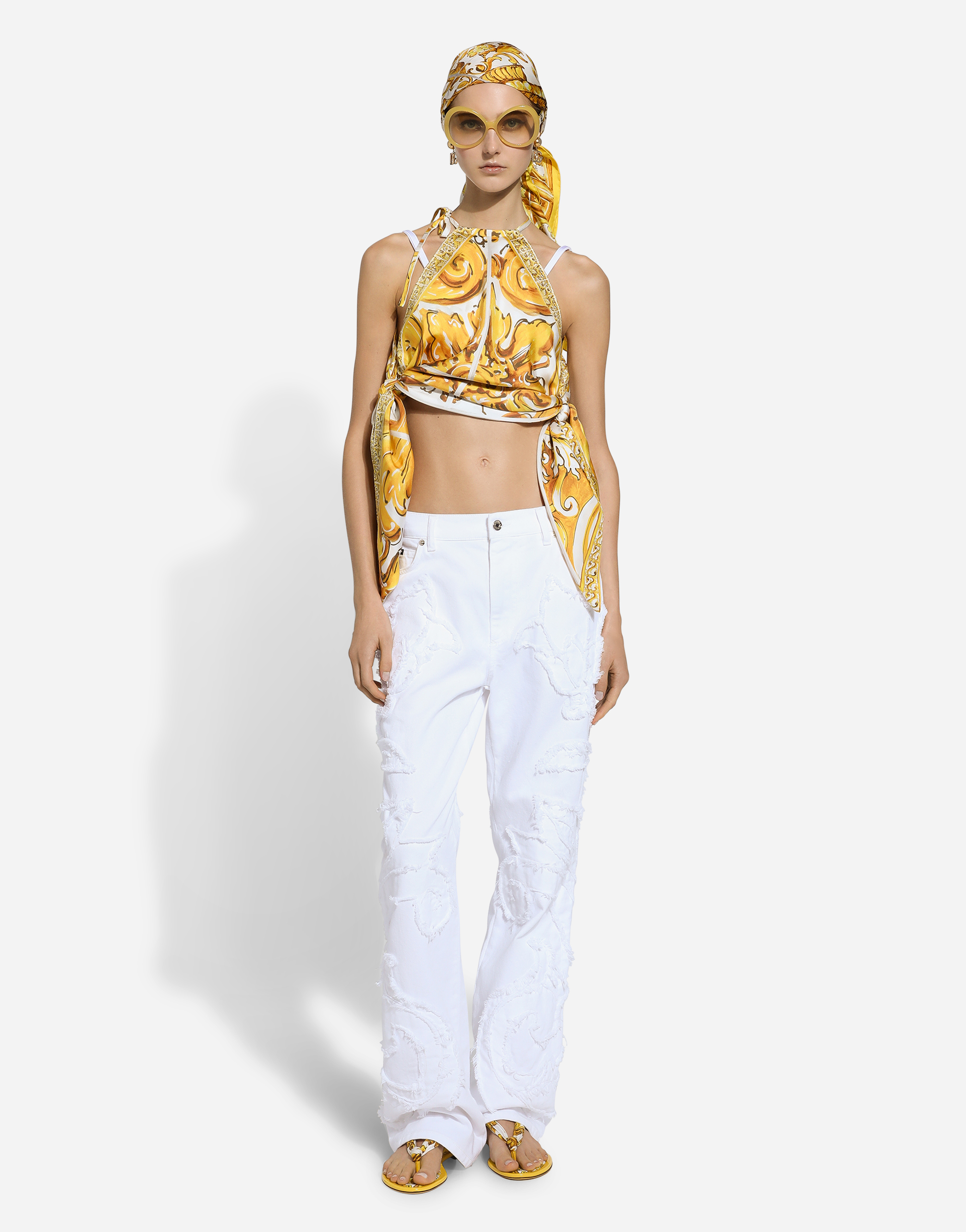 Shop Dolce & Gabbana Silk Twill Halterneck Top With Majolica Print