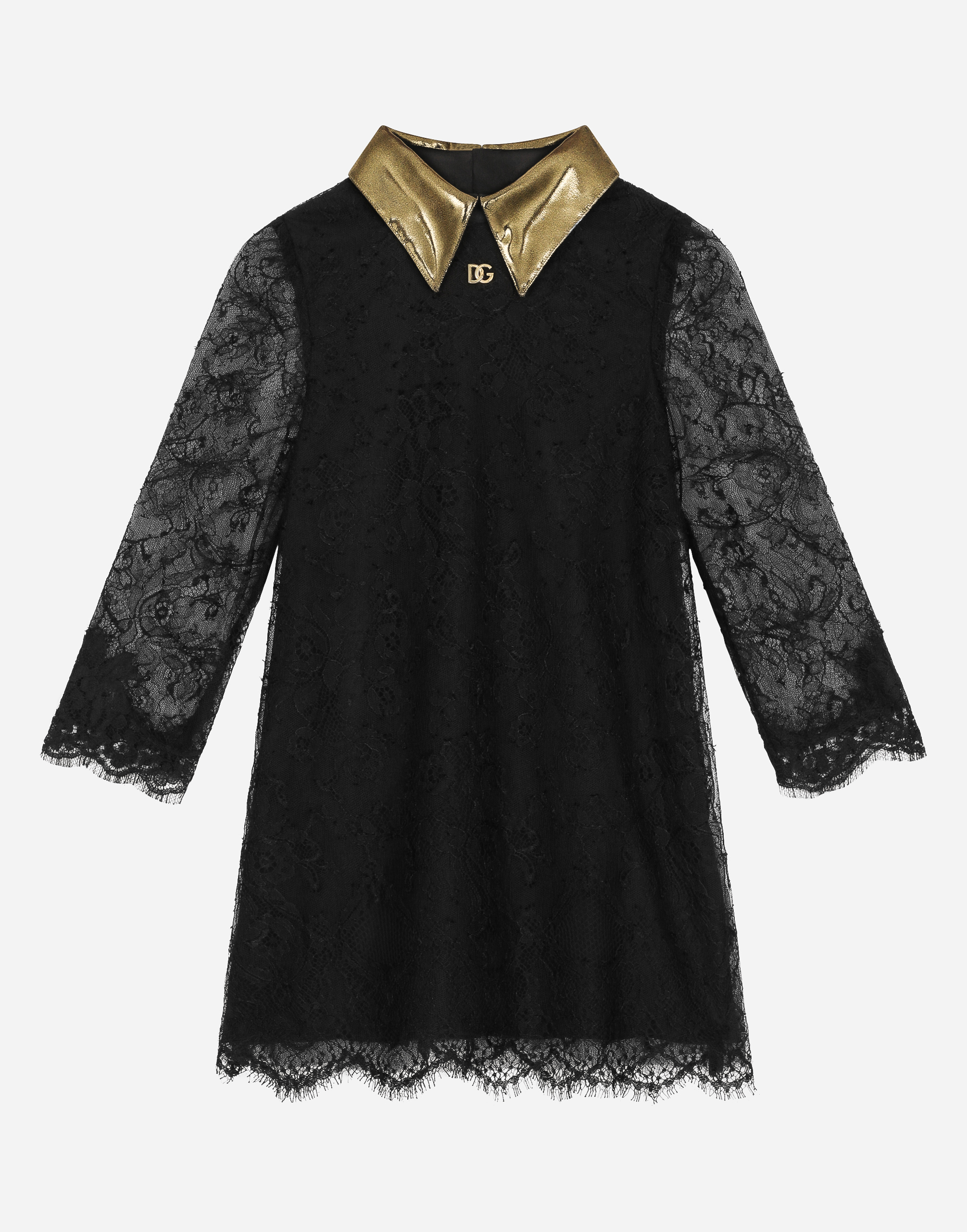 ブラックのガールズ Long-sleeved lace dress | Dolce&Gabbana®