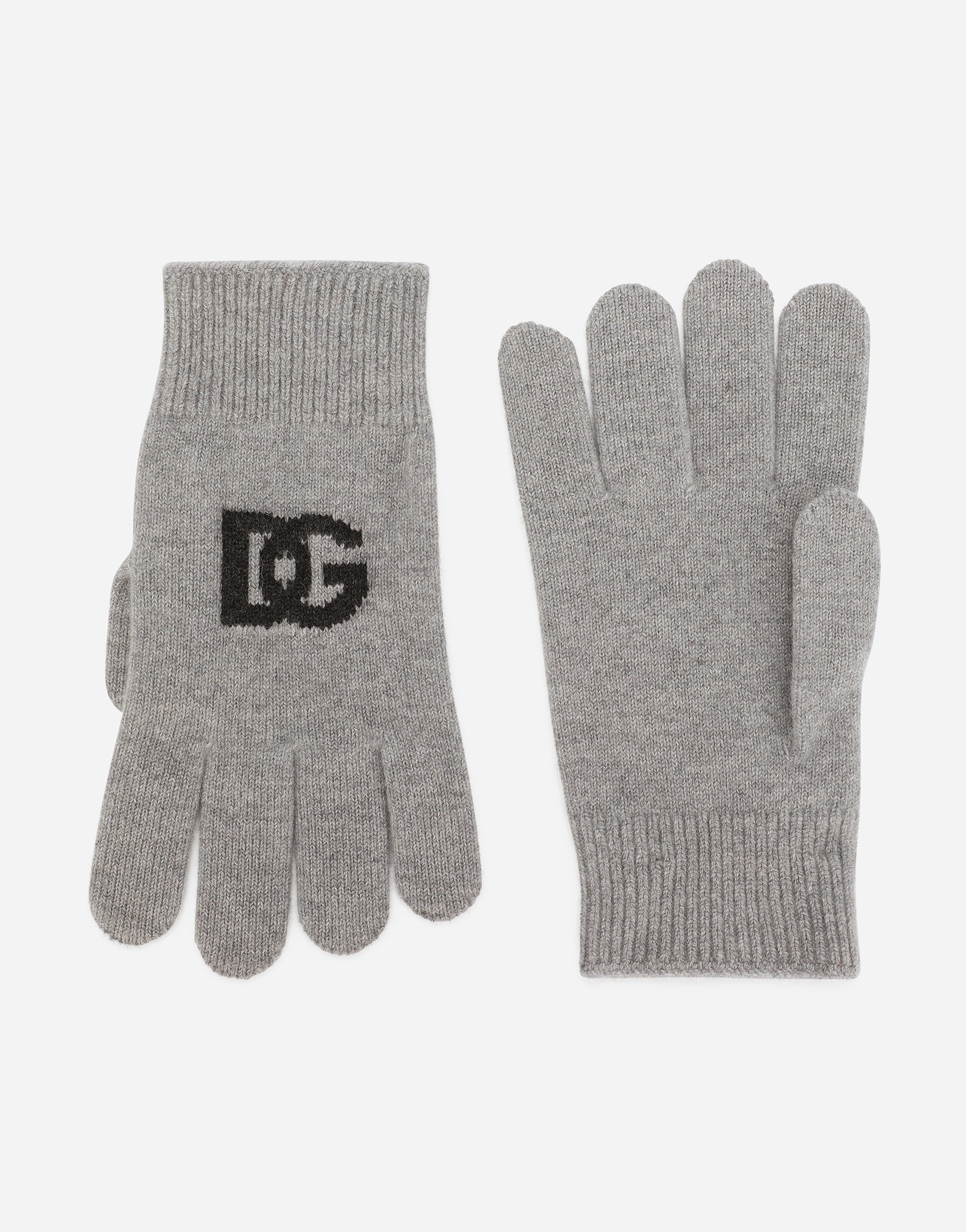 Shop Dolce & Gabbana Cashmere Gloves With Dg Logo In Grey