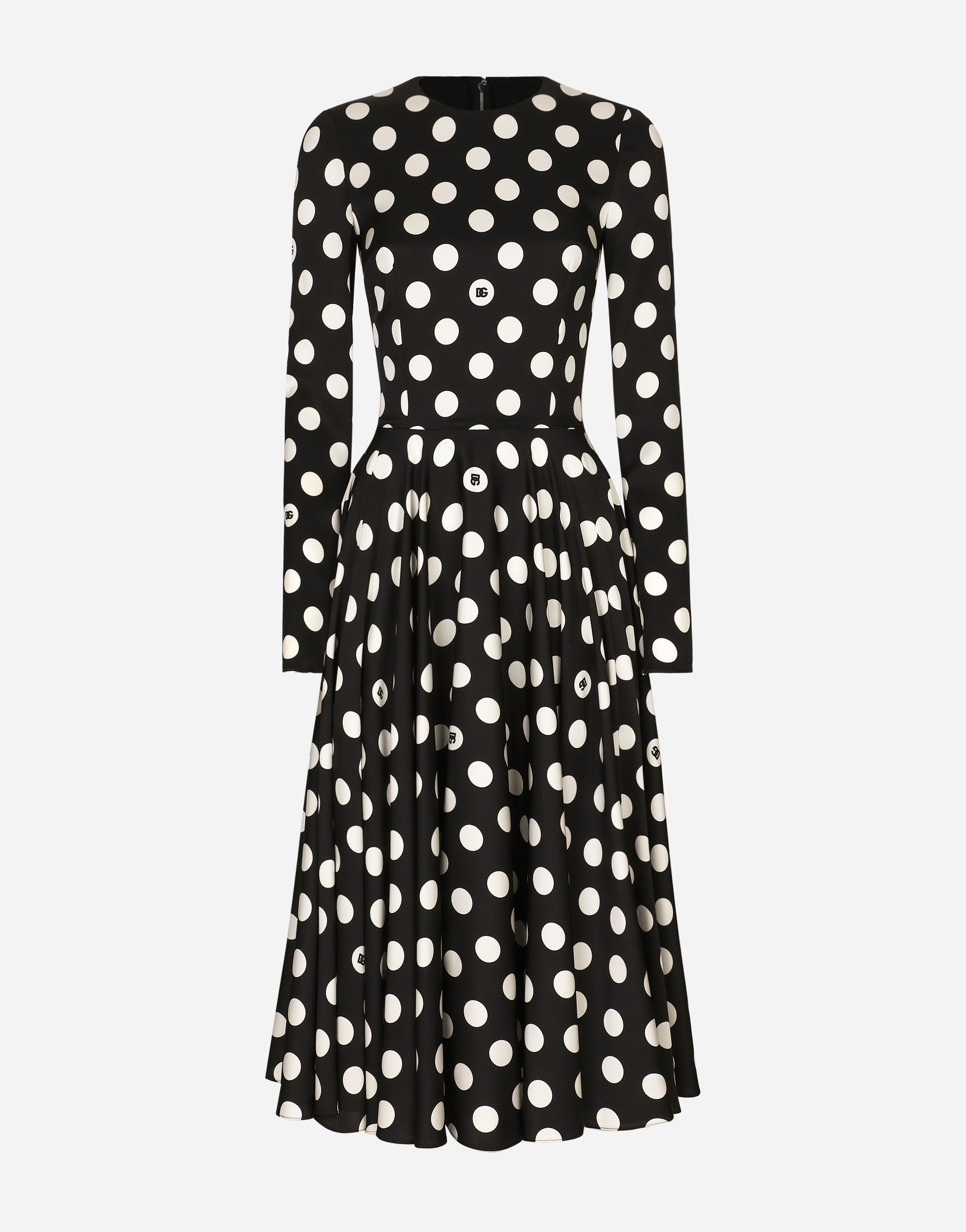 Shop Dolce & Gabbana Charmeuse Calf-length Circle-skirt Dress With Polka-dot Print In プリ