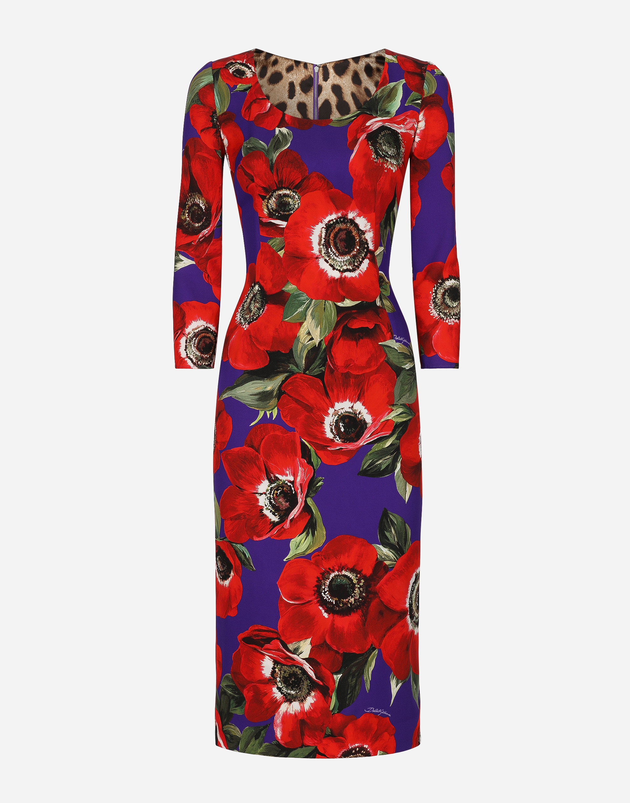 Charmeuse sheath dress with anemone print