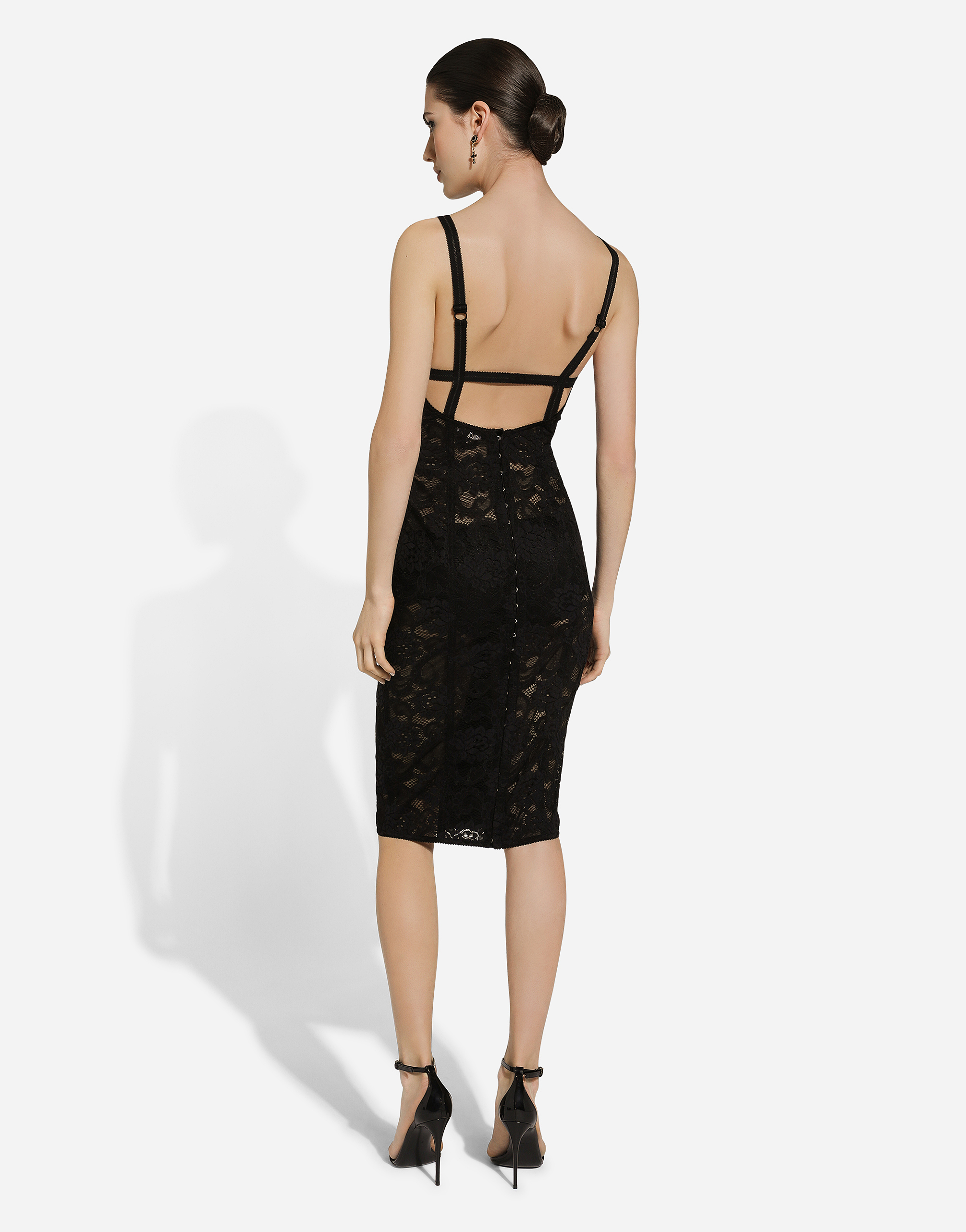 Shop Dolce & Gabbana Satin And Lace Calf-length Corset Dress In ブラック