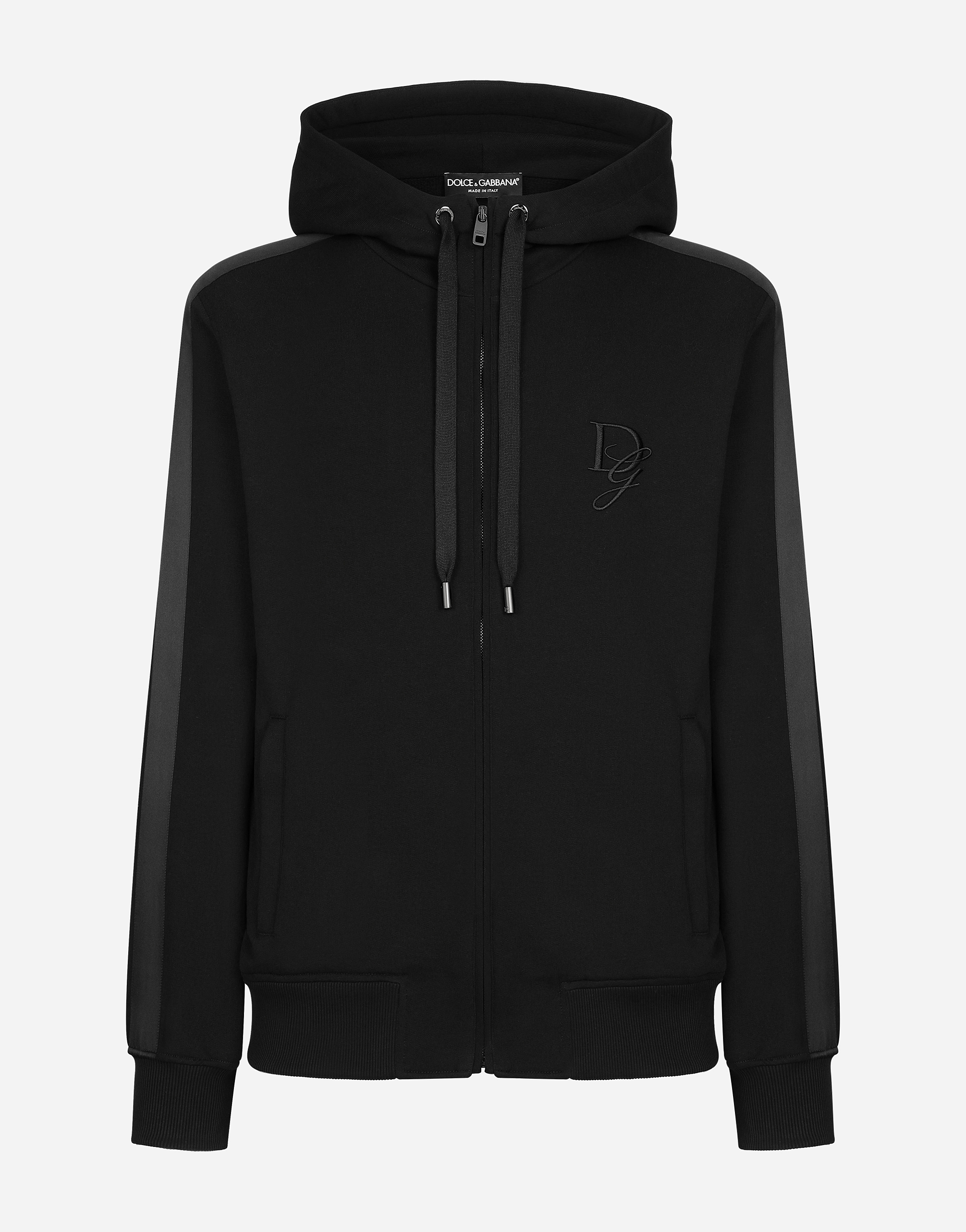 Shop Dolce & Gabbana Cotton Jersey Hoodie With Dg Embroidery In Noir