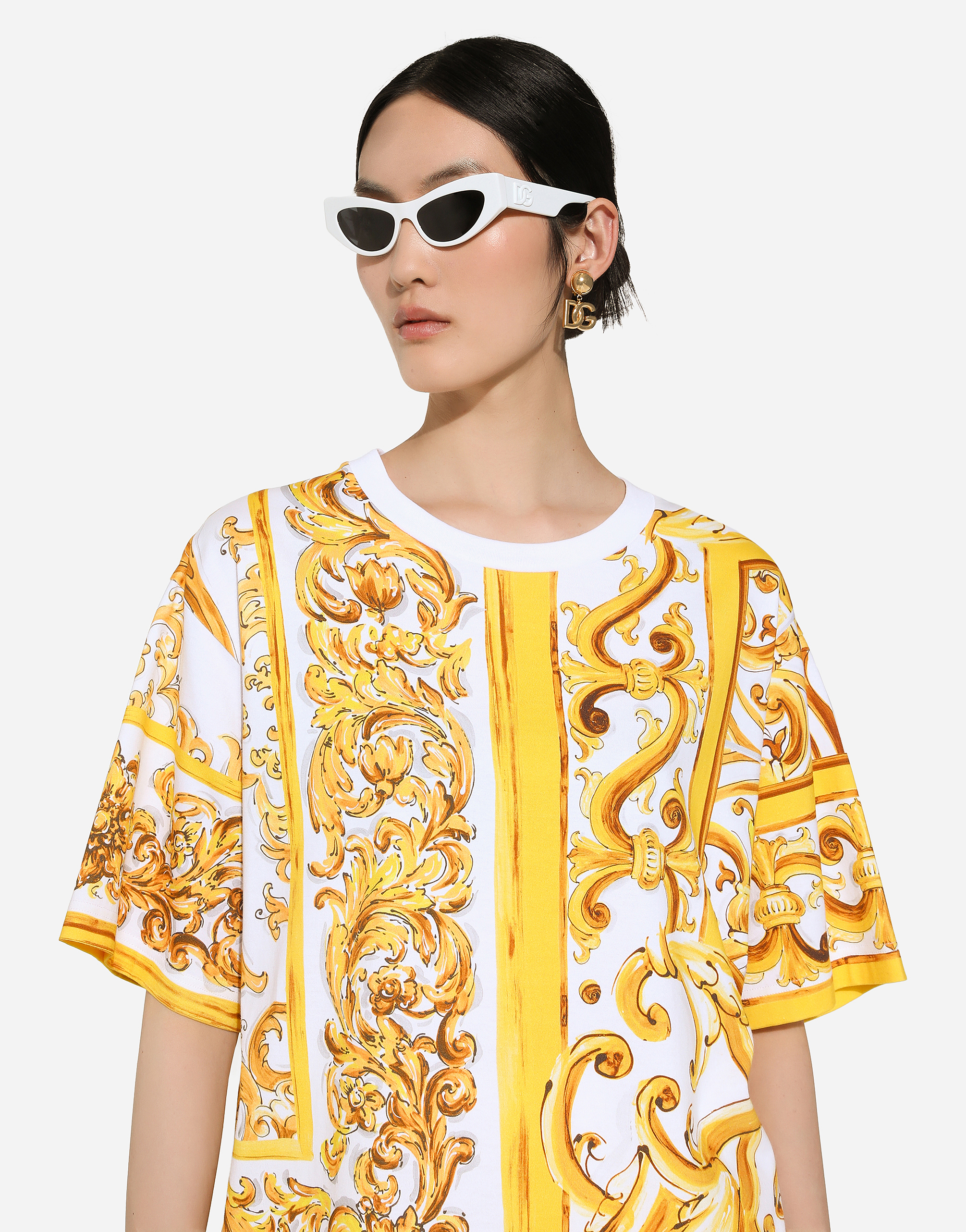 Shop Dolce & Gabbana Cotton Jersey T-shirt With Majolica Print